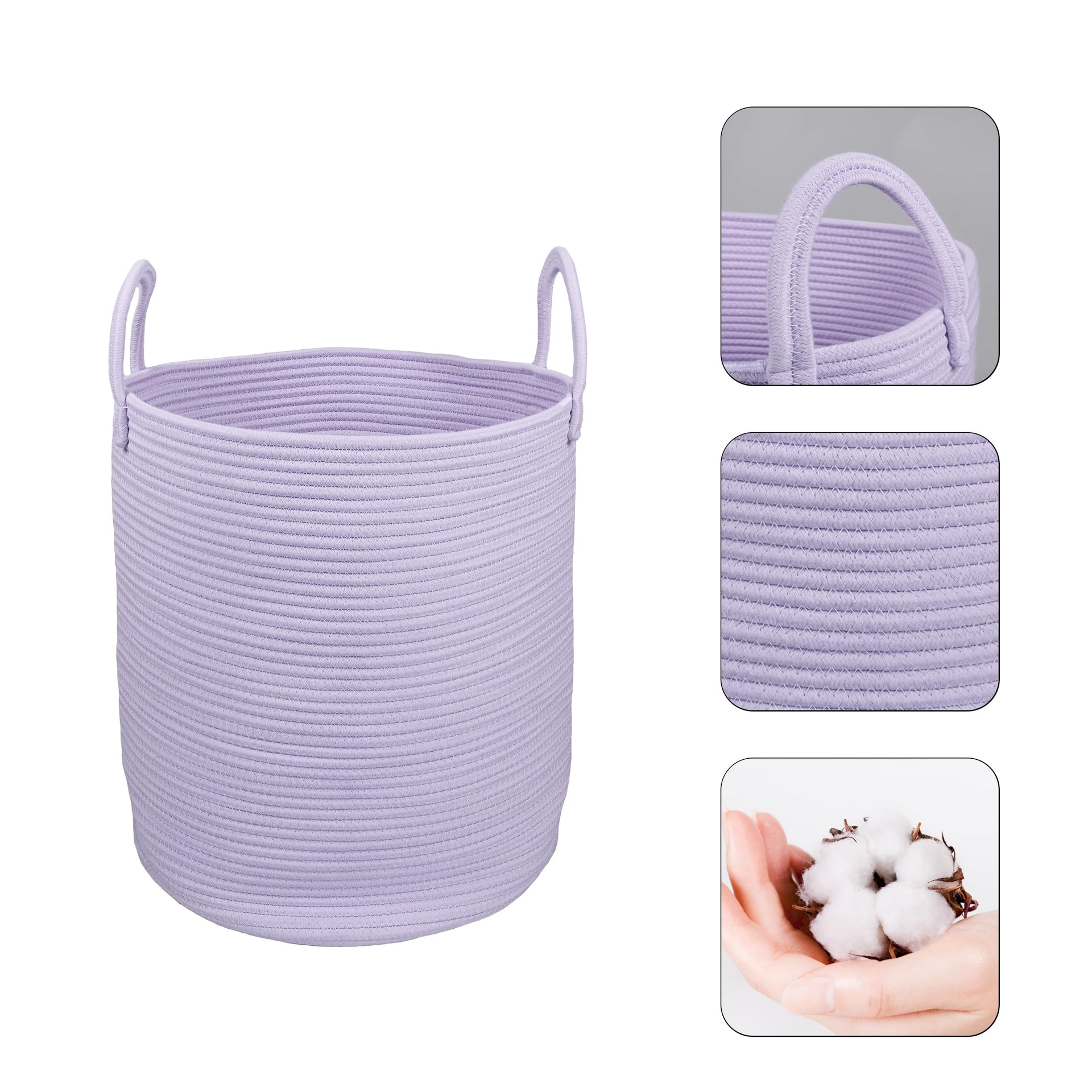 Rope Laundry Basket Hamper for Clothes Large Purple or Lavender