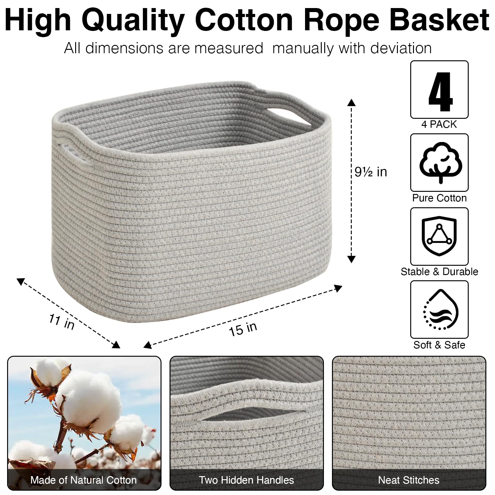 Storage Baskets for Organizing & Shelves (4 Count)