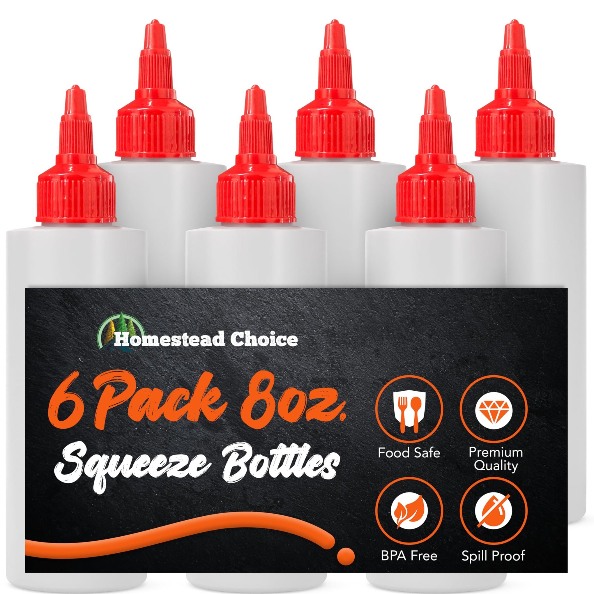 6 pack Plastic Squeeze Bottles for Sauces (6 Count)
