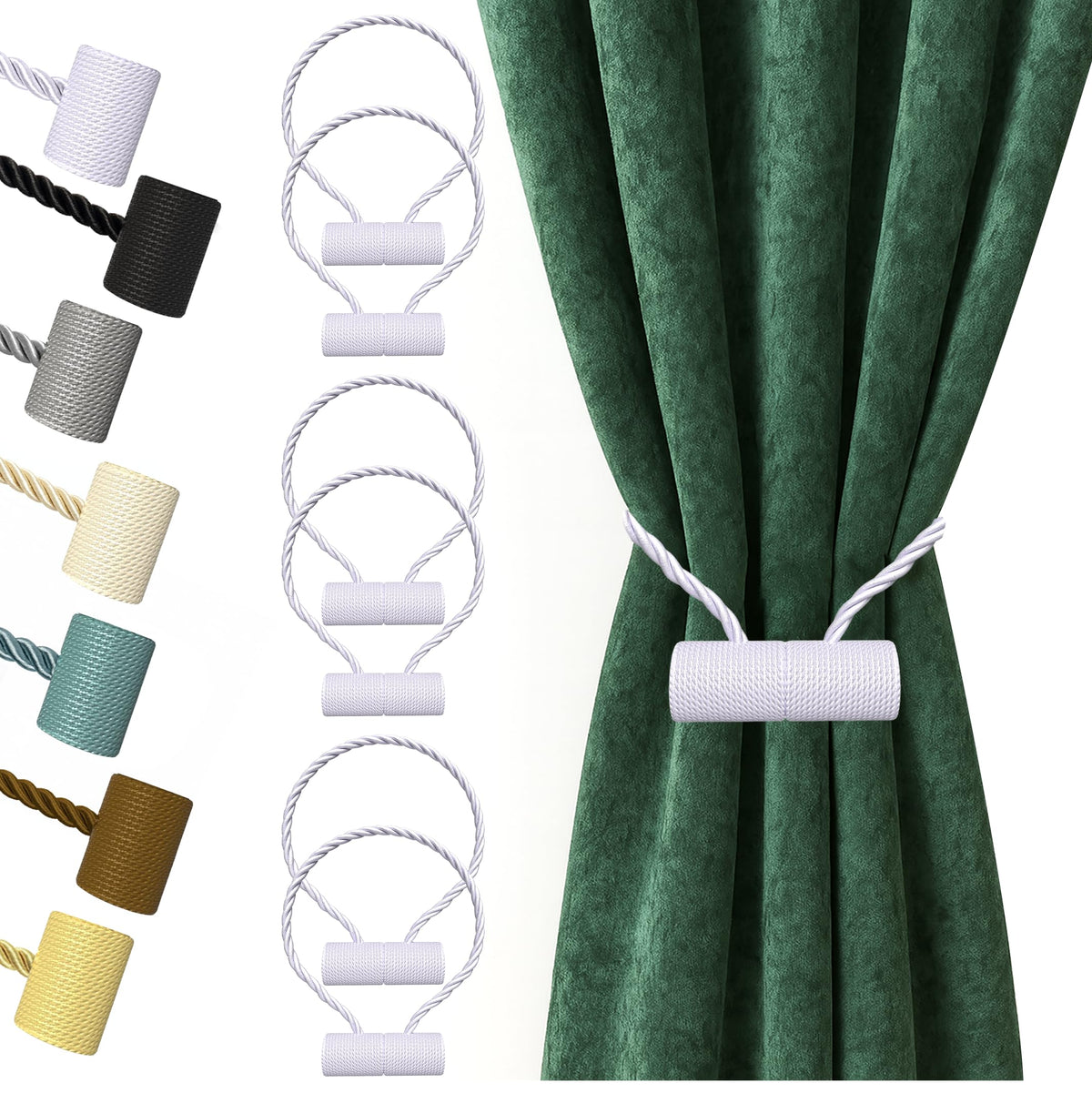 Magnetic Curtain Tiebacks White 6pcs (6 Count)