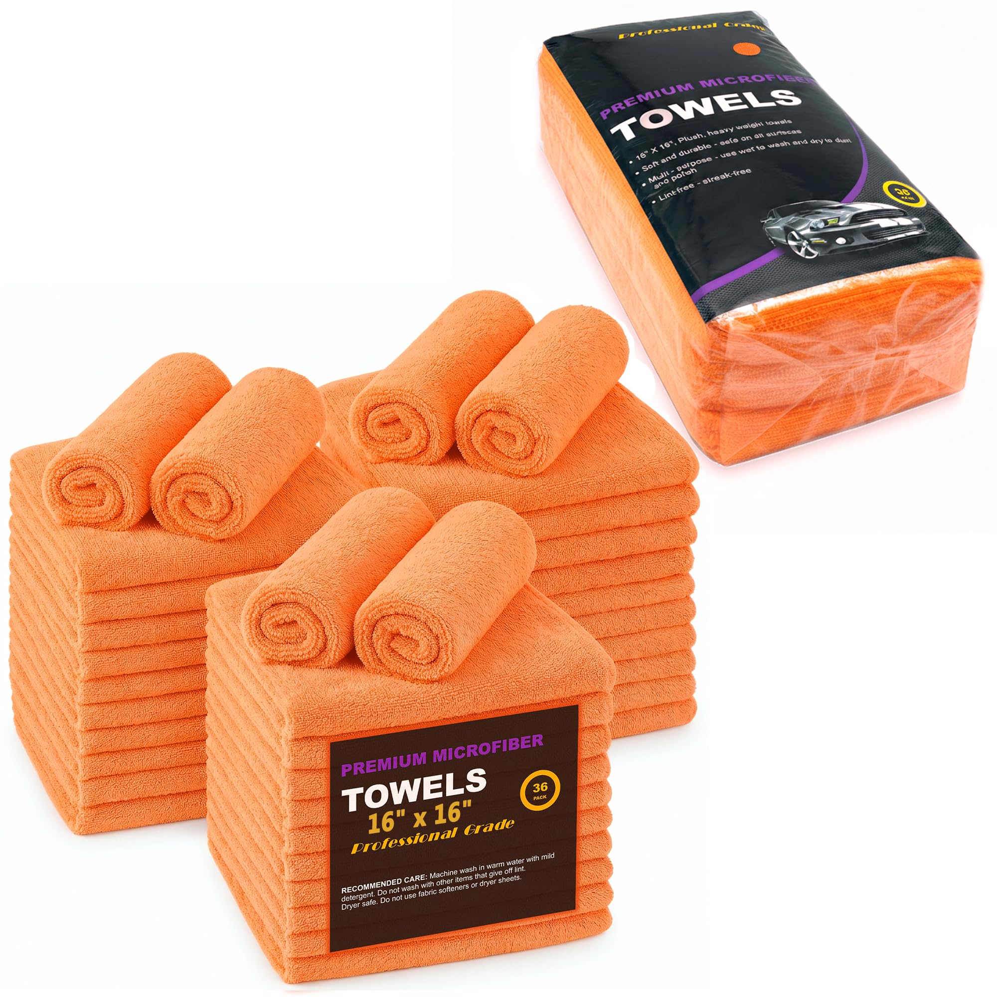 Orange Large Microfiber Cleaning Towels (36 Count)