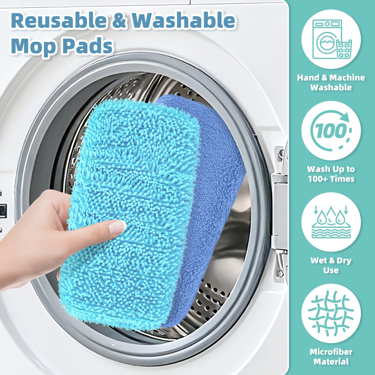 4 Pack Blue Reusable Mop Pads Fit for Swiffer Sweeper (4 Count)