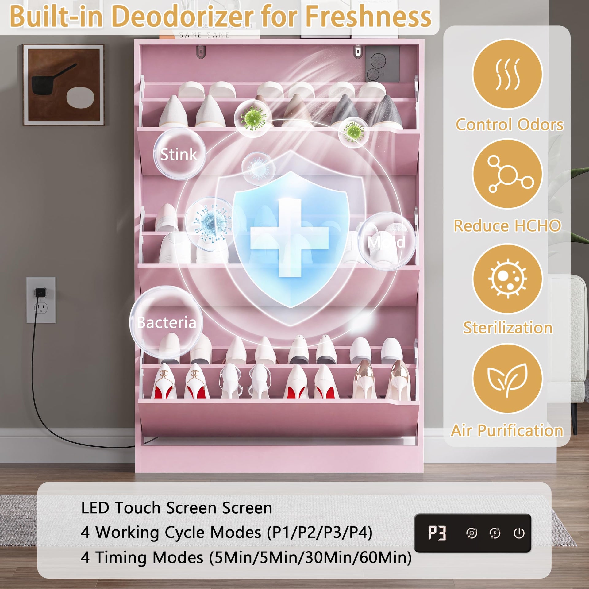 Shoe Cabinet with Odor Control and Back Panels
