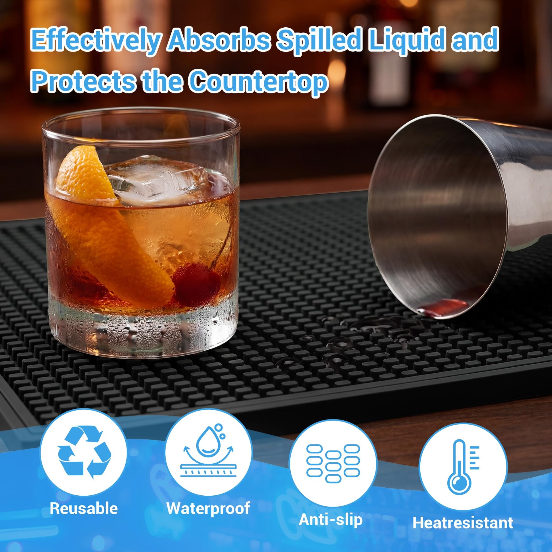 Bar Mat Premium 18"X12" Rubber Bar Mats for Countertop