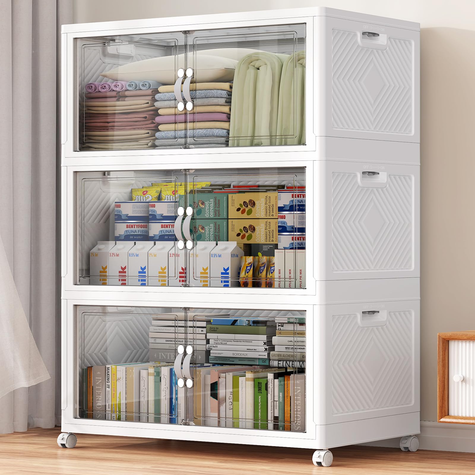 480QT Large Stackable Storage Bins with Clear Doors (3 Count)