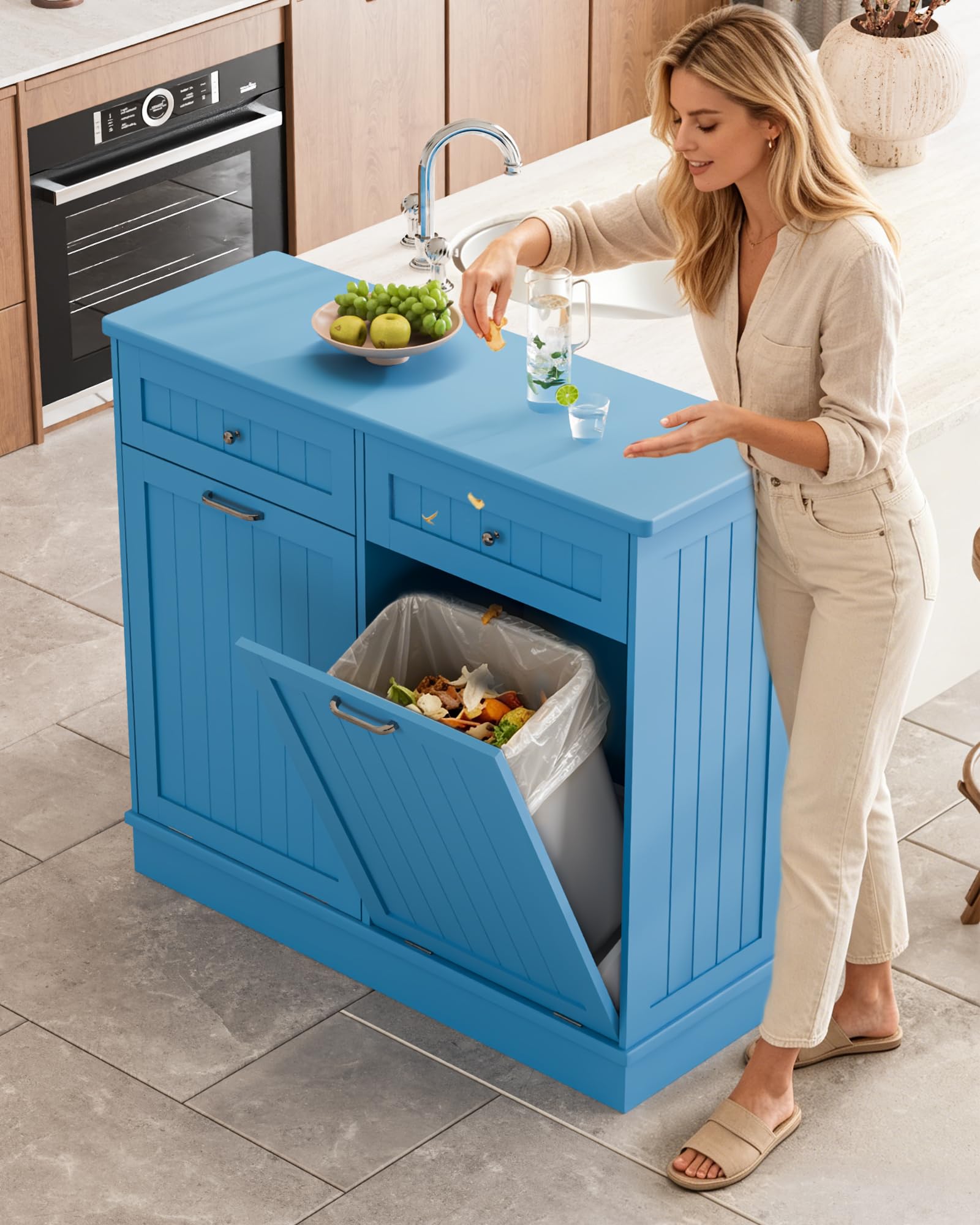 2 x 10 Gallon Tilt Out Trash Cabinet with 2 Big Storage Drawer