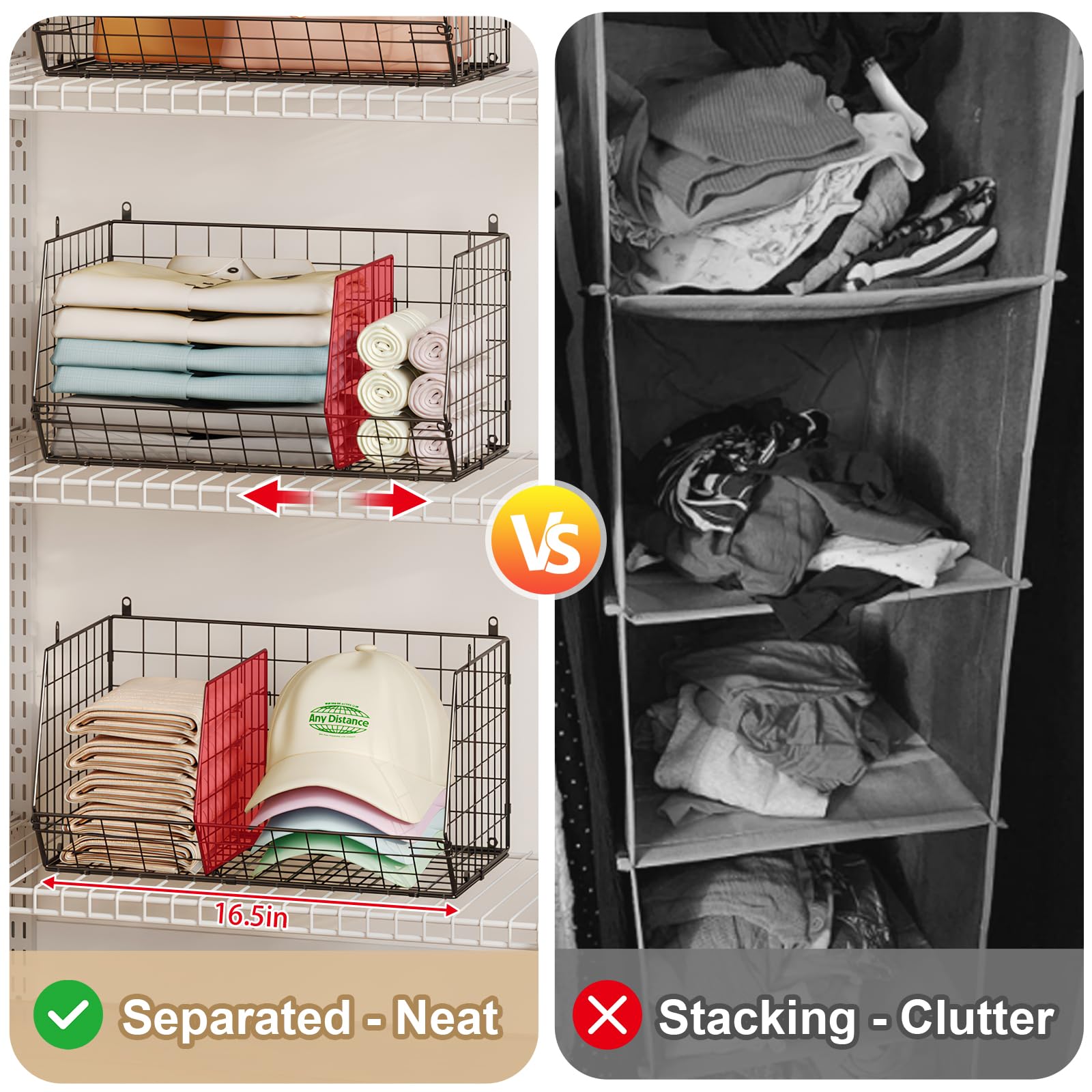 5 Tier Extra Large Closet Hanging Organizer with 5 Dividers (5 Count)