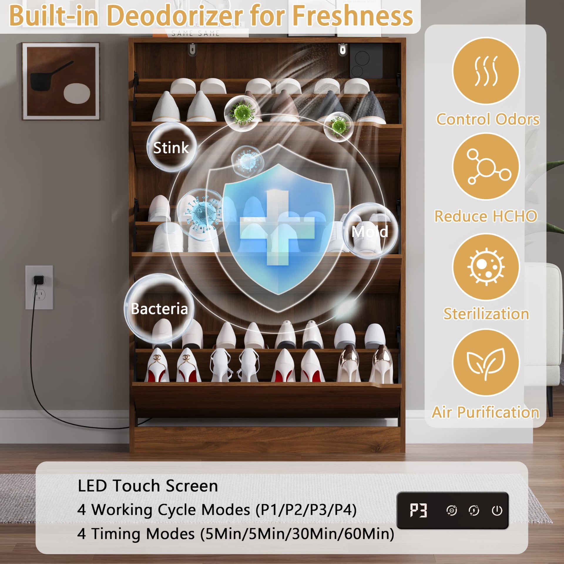 Shoe Cabinet with Odor Control and Back Panels