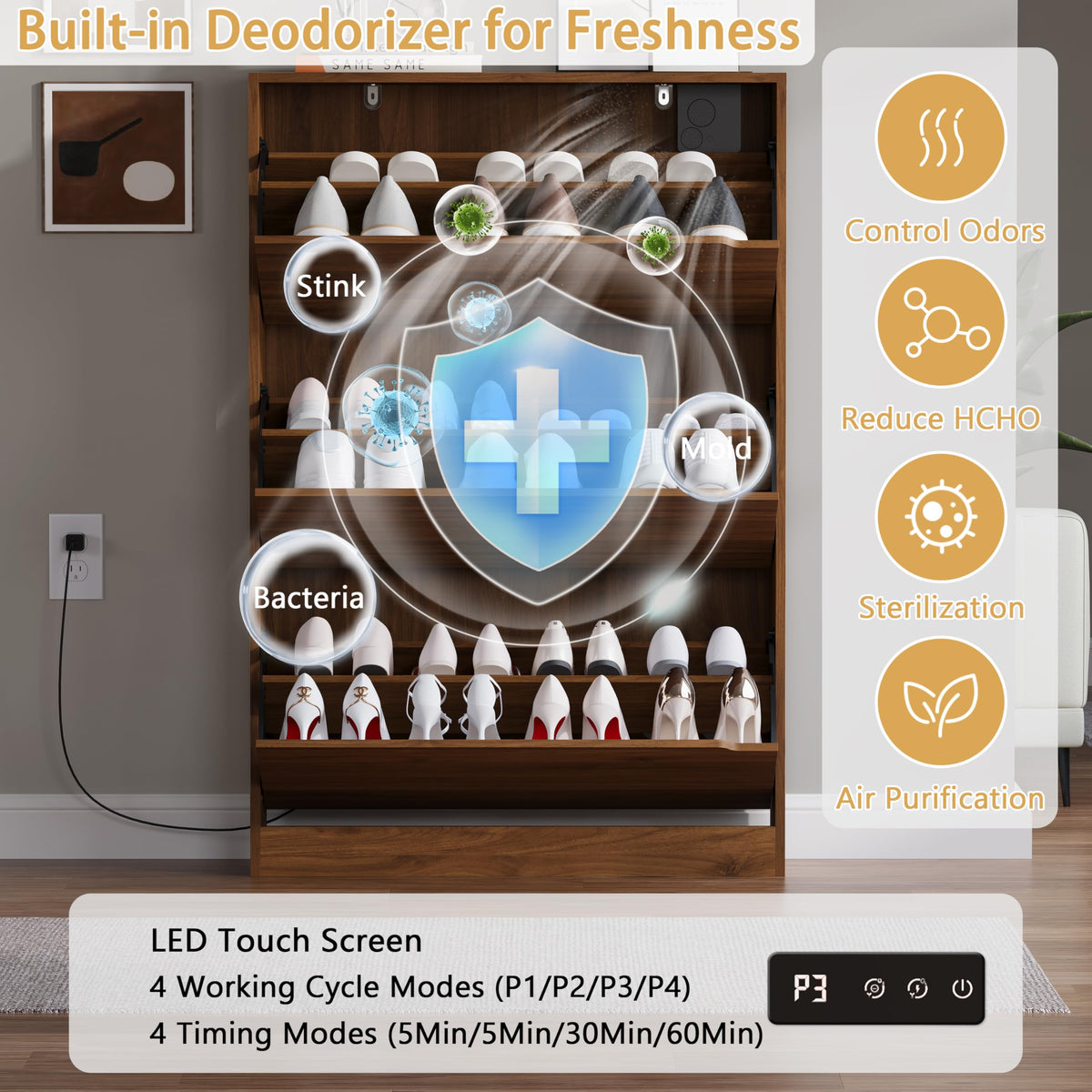 Shoe Cabinet with Odor Control and Back Panels