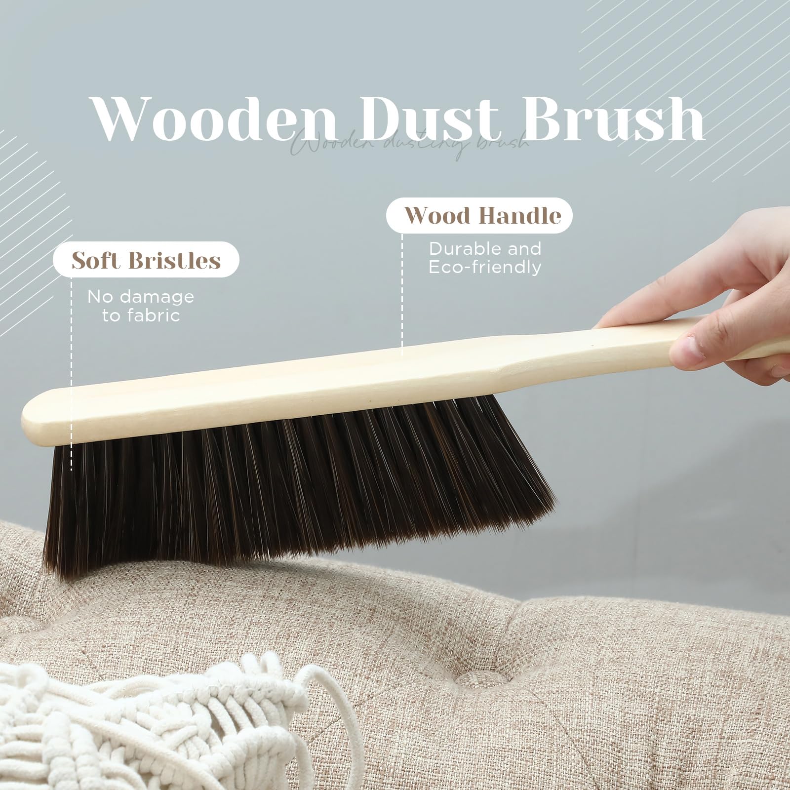 8 Pieces Wooden Dust Brush Bulk Hand Broom Bench Soft Bristle Cleaning Outdoor Furniture Brushes with Long Wood Handle for Cleaning Car Bed Sofa Fireplace Couch Clothes (8 Count)