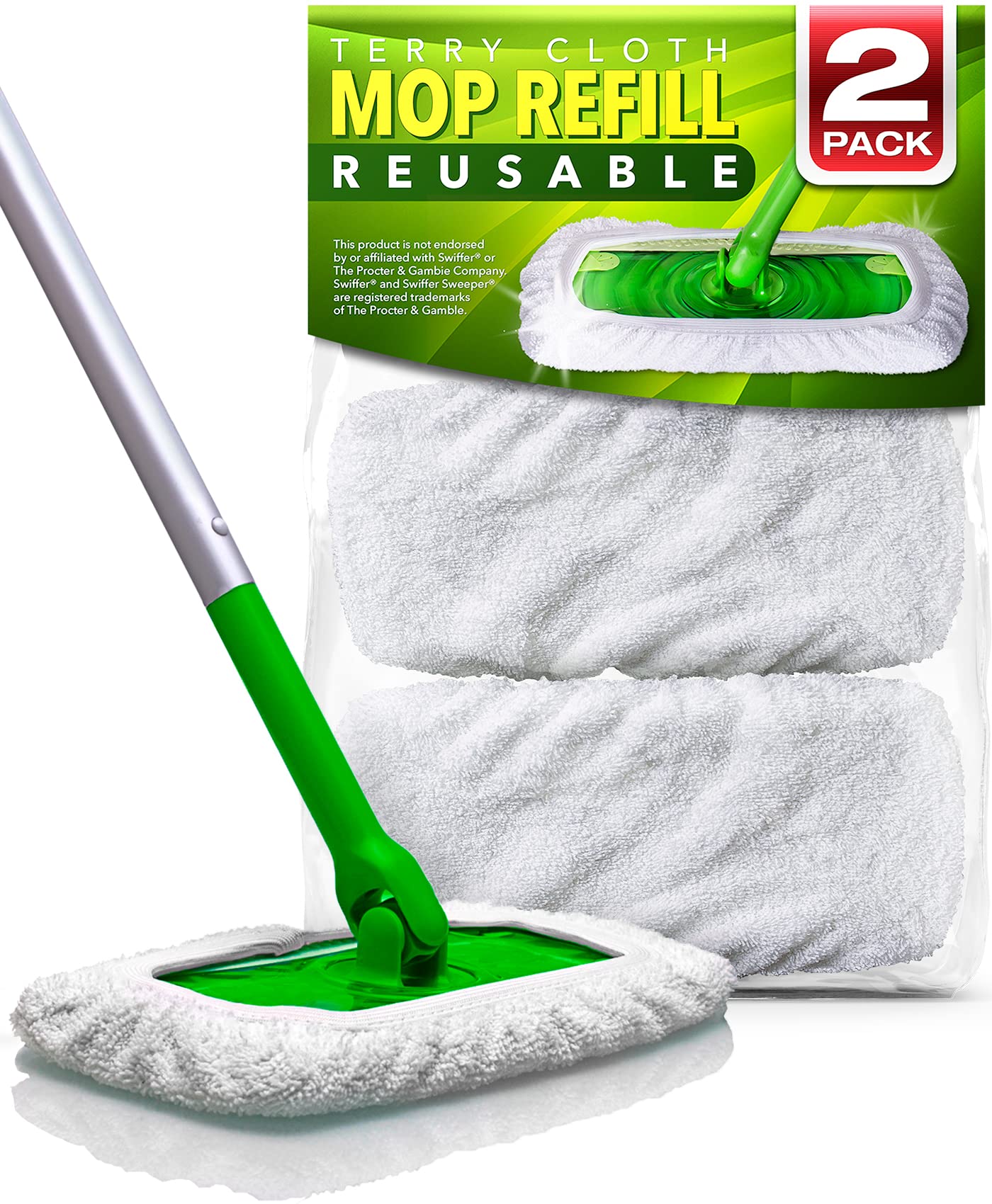 Reusable 100% Cotton Mop Pads for Swiffer Sweeper (2 Count)