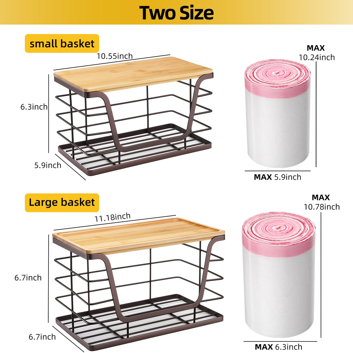 2 Pack Stackable Wire Storage Basket with Bamboo Lid (2 Count)