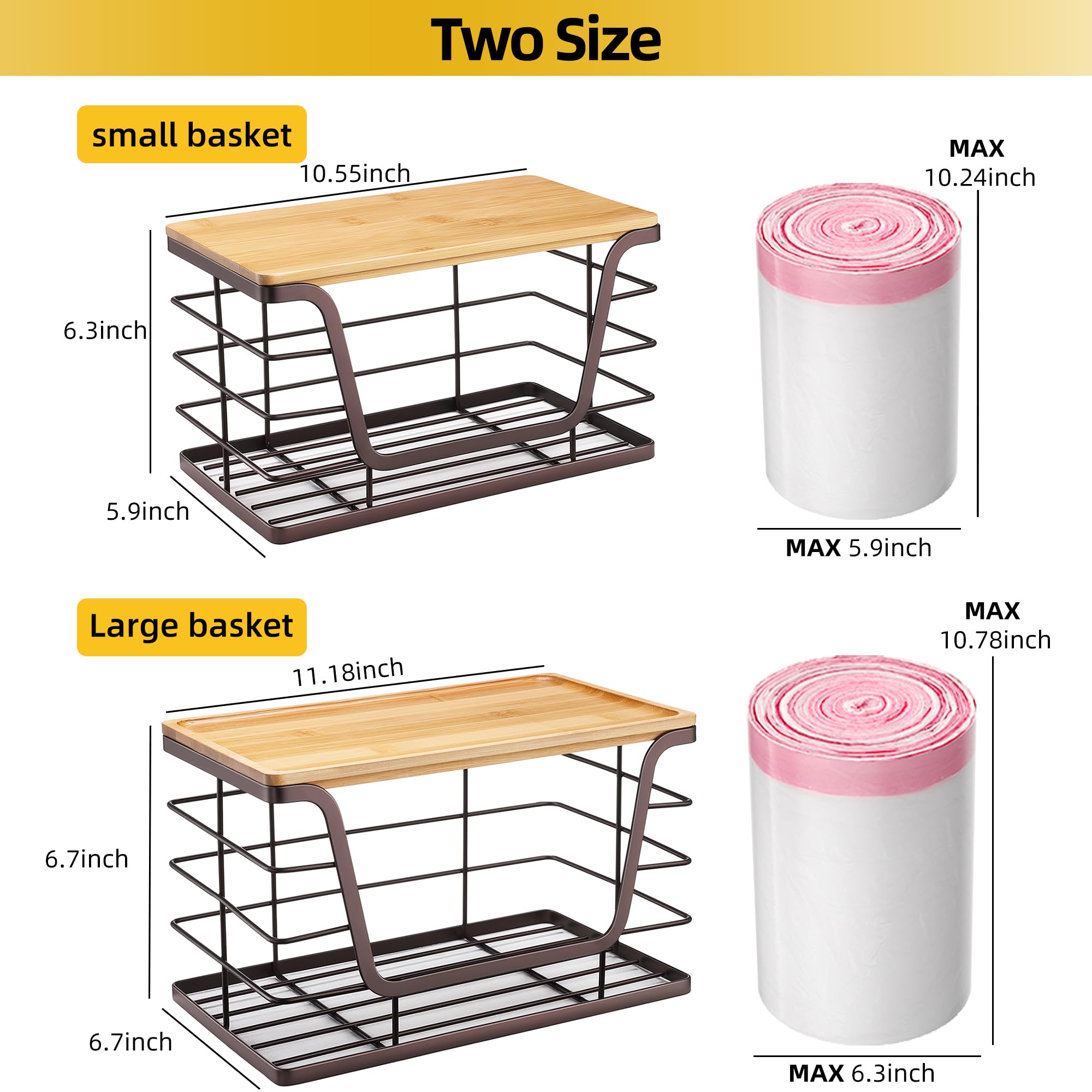 2 Pack Stackable Wire Storage Basket with Bamboo Lid (2 Count)