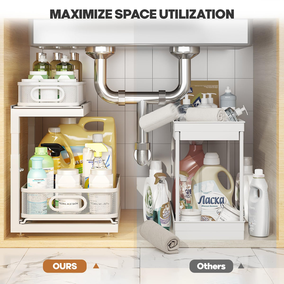 2 Pack Under Sink Storage Organizer with 2 (2 Count)