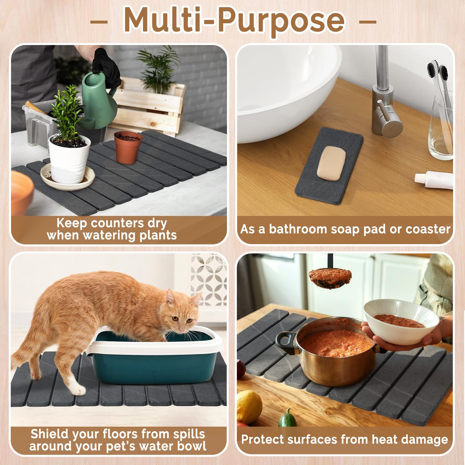Large Stone Dish Drying Mat for Kitchen Counter (2 Count)