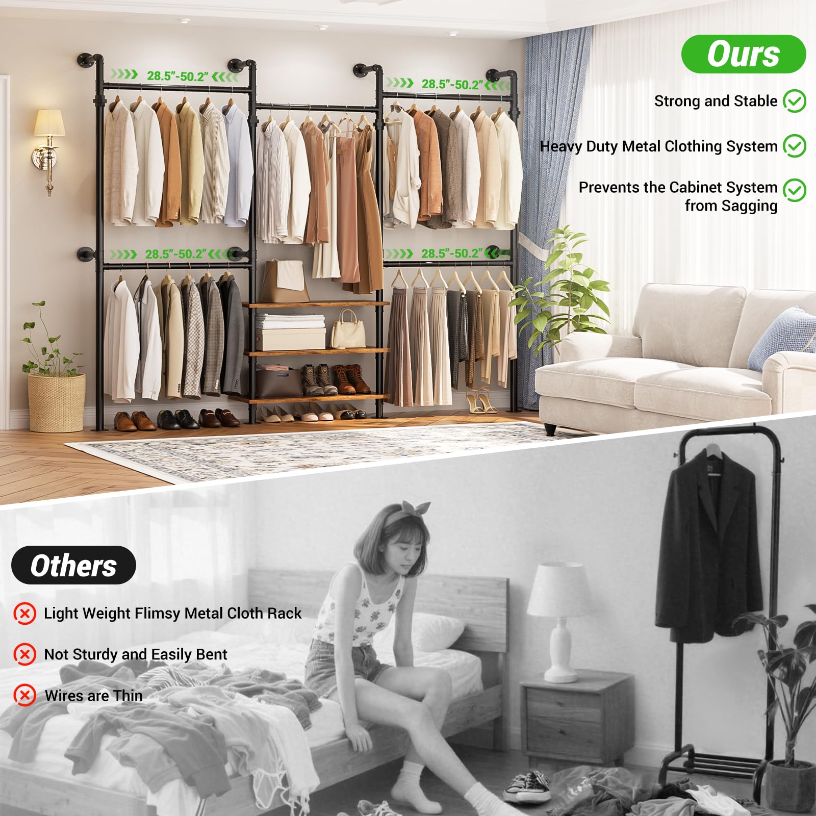 Expandable Industrial Pipe Clothing Rack