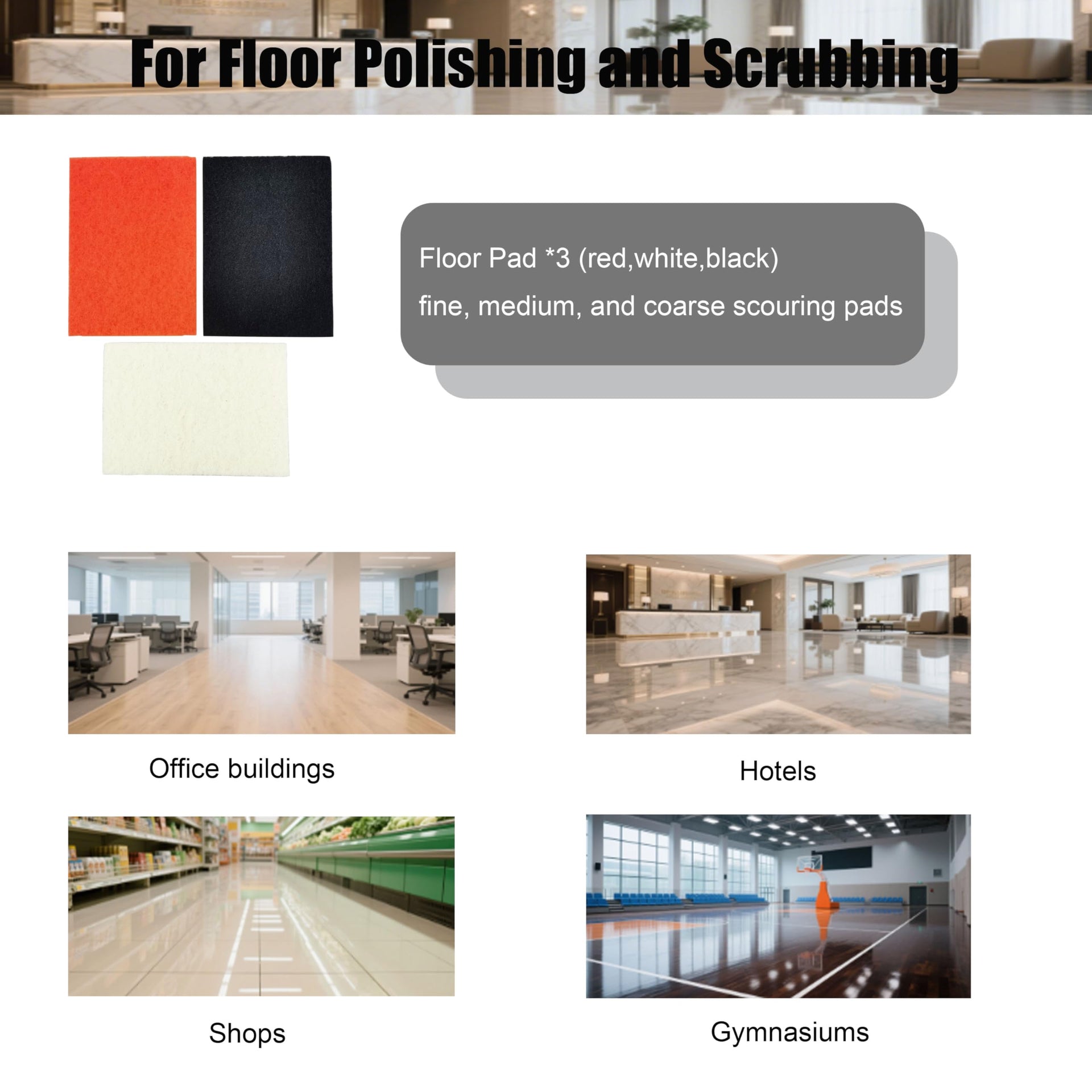 110V 20"*14.2" Floor Grinding Scrubber Buffer Polisher Machine Square Chassis Clean Polish Wax Renovate Step Gymnasiums Shops Hotels Office Exhibition Hard Ground