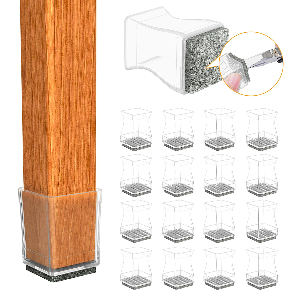 Clear Square Chair Leg Protector for Hardwood Floors (16 Count)