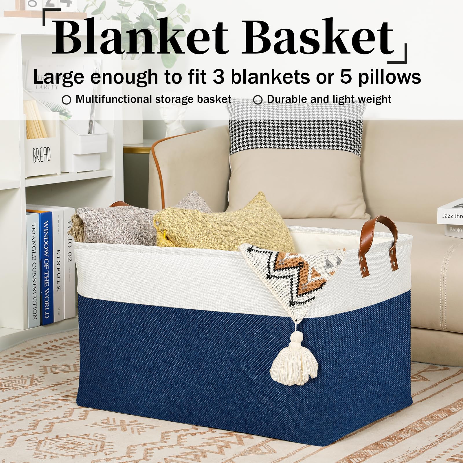 2 Pack Extra Large Blanket Basket Fabric Storage Baskets with Handles