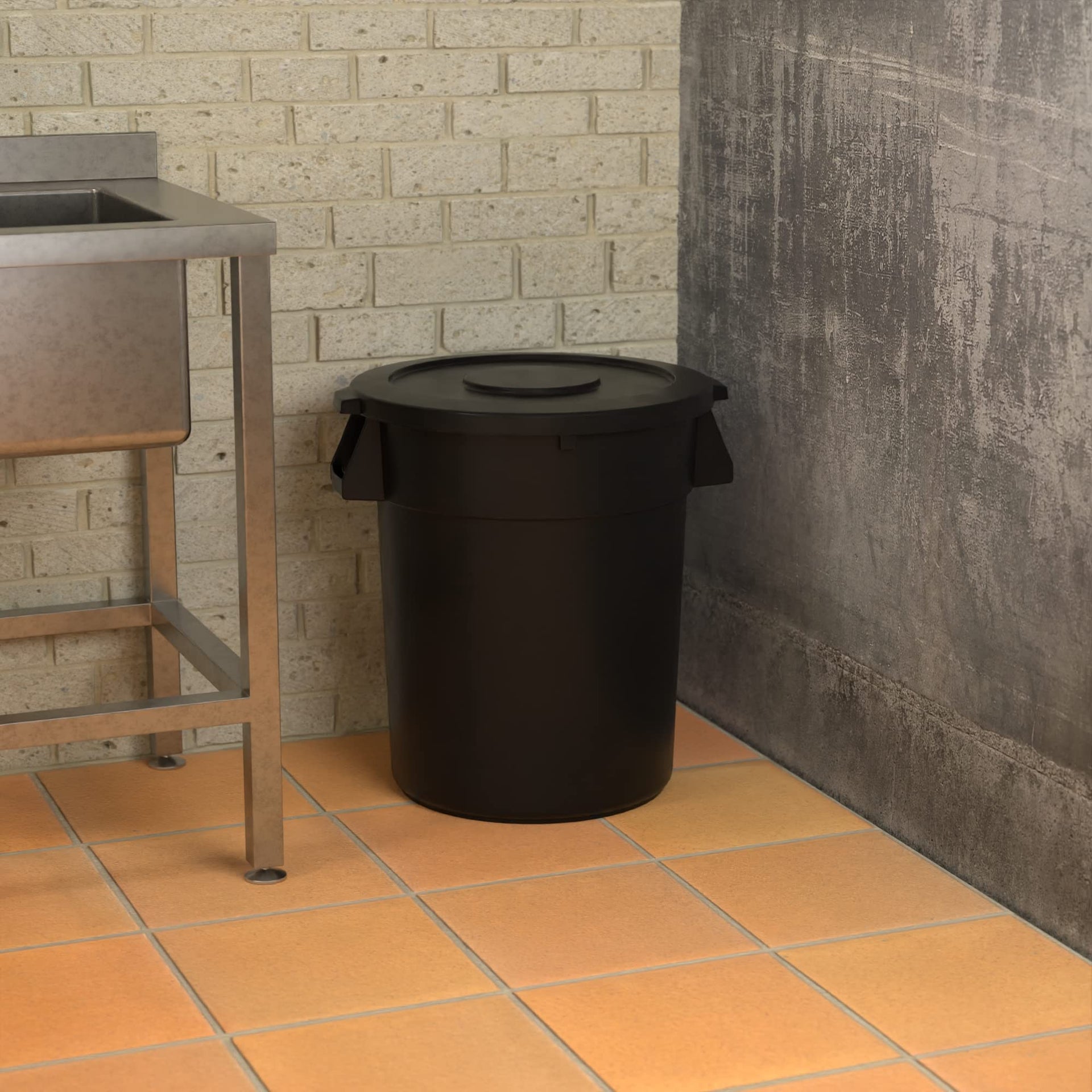 32 Gallon Black Round Commercial Trash Can with Lid