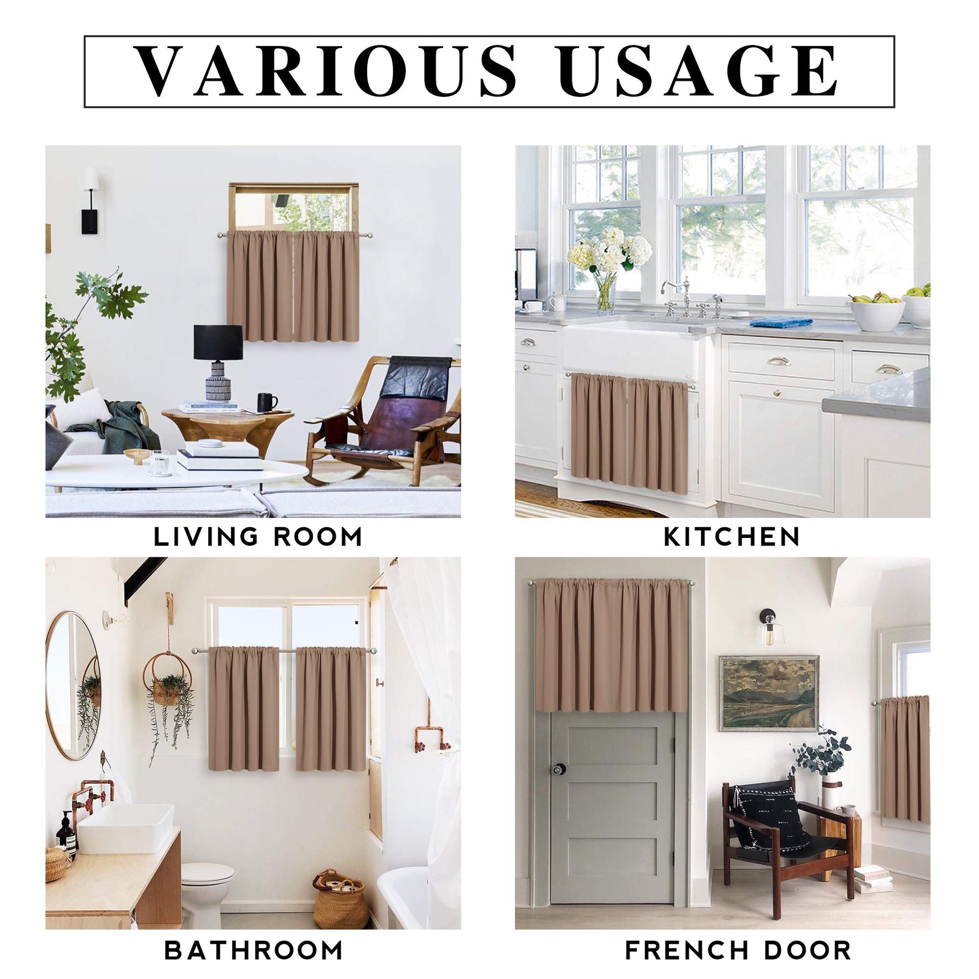 Basement Bathroom Kitchen Cafe Blackout Privacy Curtains 30 inches (2 Count)