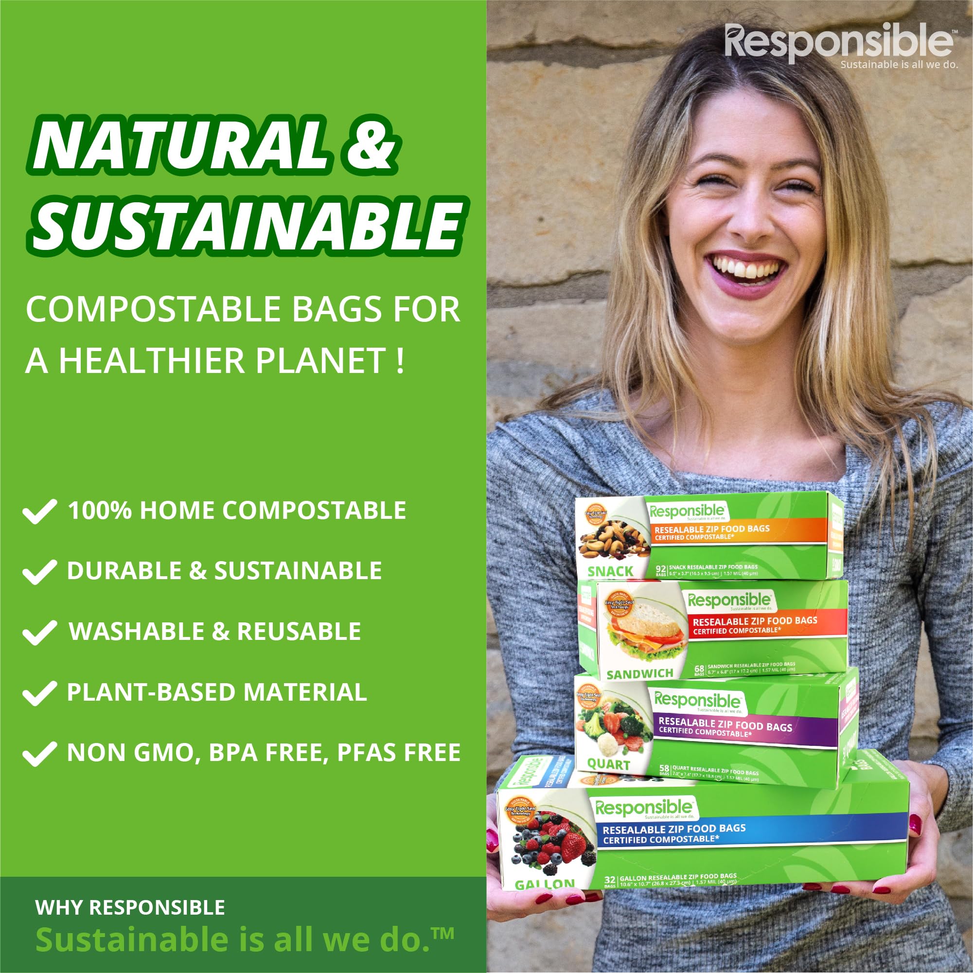 Certified Compostable SANDWICH Resealable Zip Bag