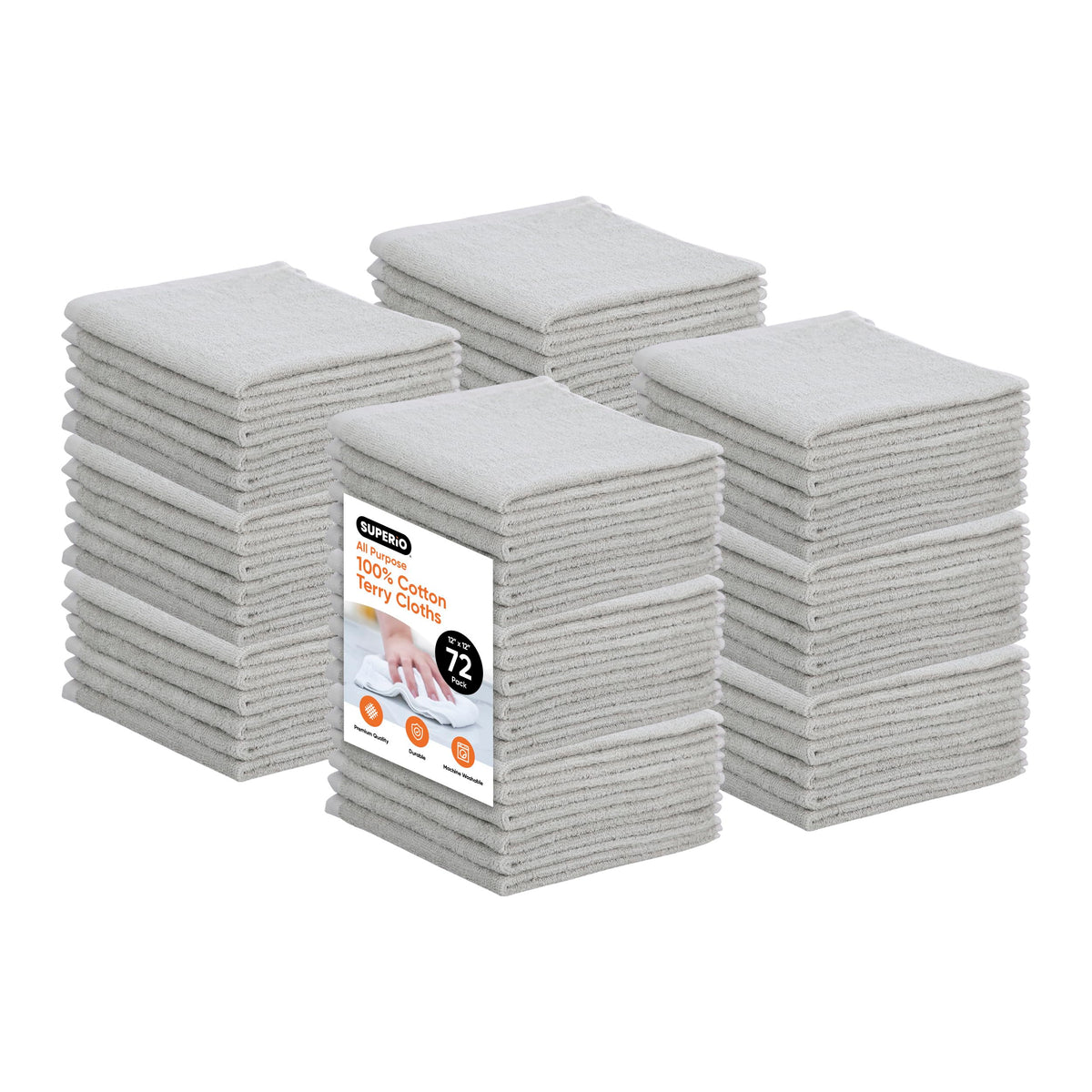 Cotton Terry Washcloths Grey Towels 100% Cotton Cleaning Cloth Rags Wash Clothes for Body and Face (72 Count)