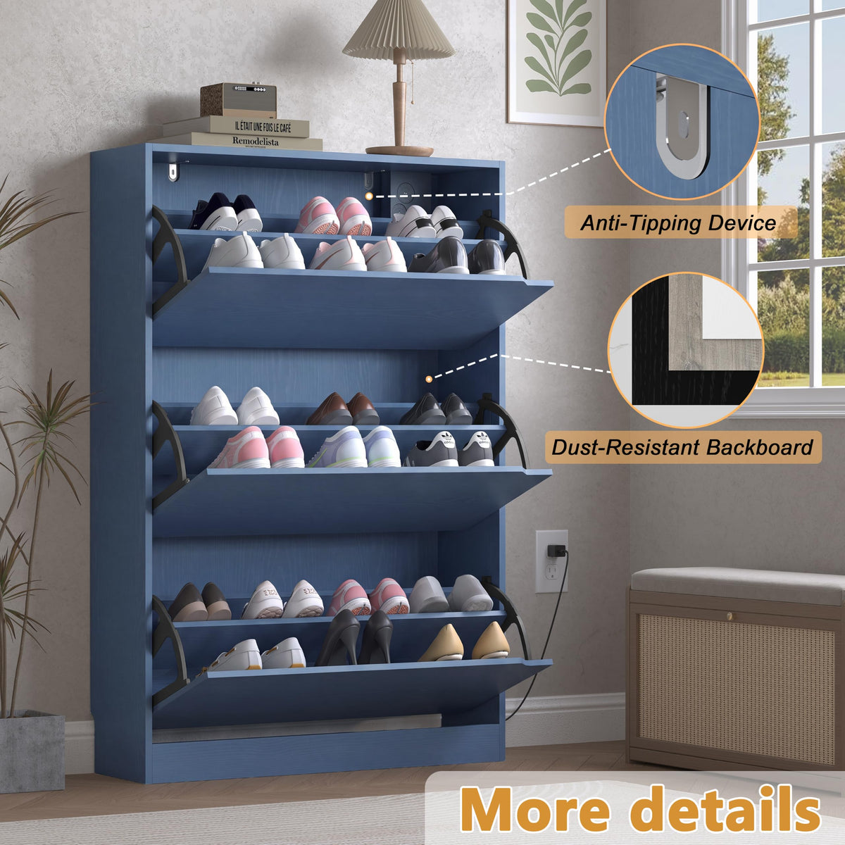 Shoe Cabinet with Odor Control and Back Panels