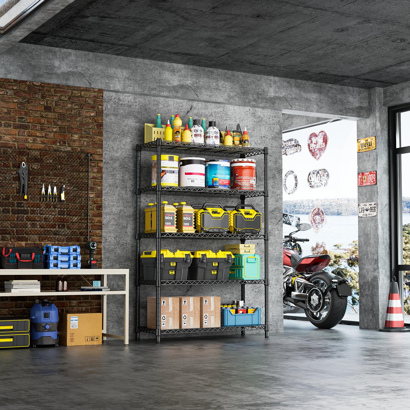 1750 LBS Garage Shelving Wide Storage Shelves Metal Shelves Heavy Duty Adjustable Utility Shelf Rack