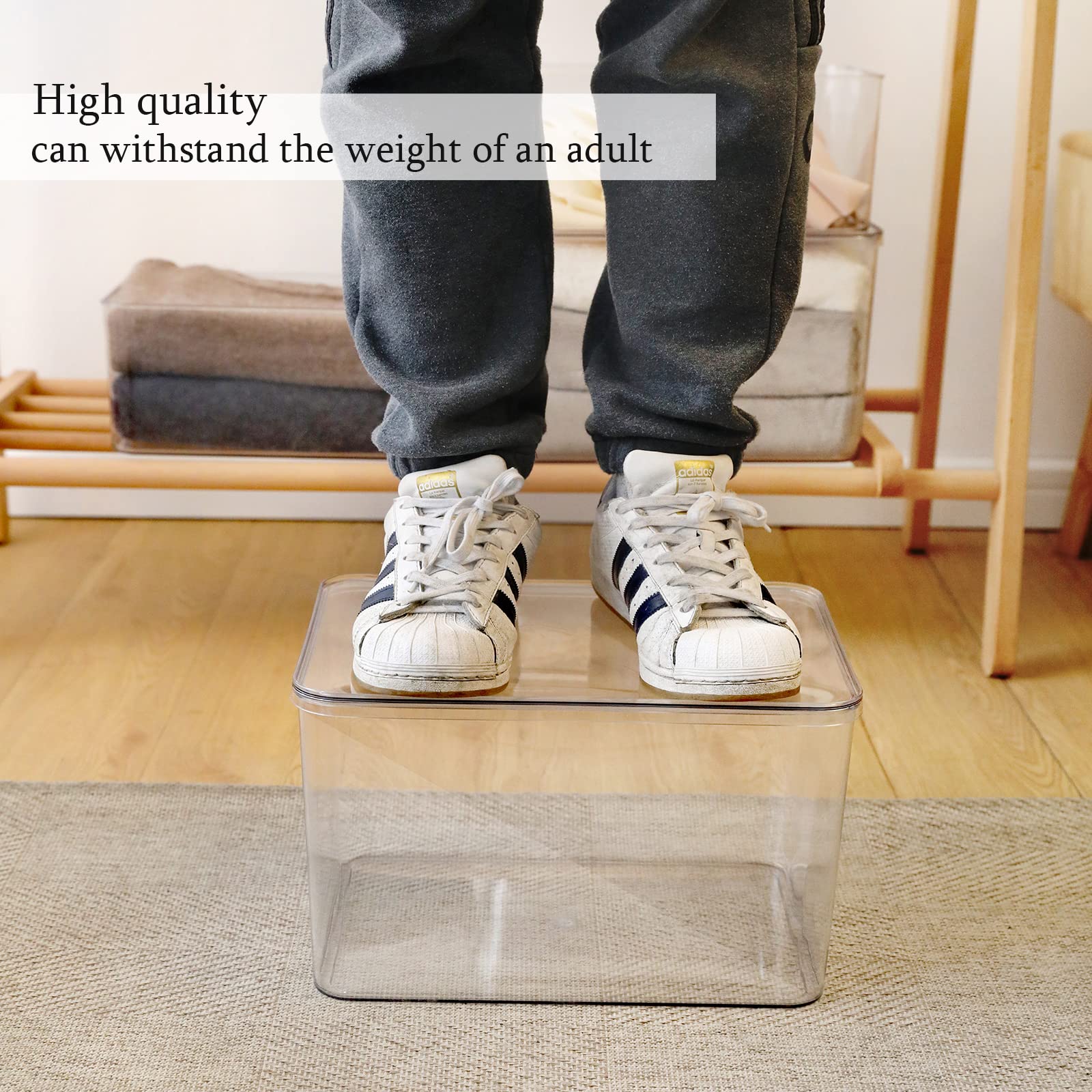 Lidded Plastic Storage Bins Set Clear Desk Basket Box Organizer Kitchen Container Clothes Laundry Closet Cabinet Shelf (5 Count)