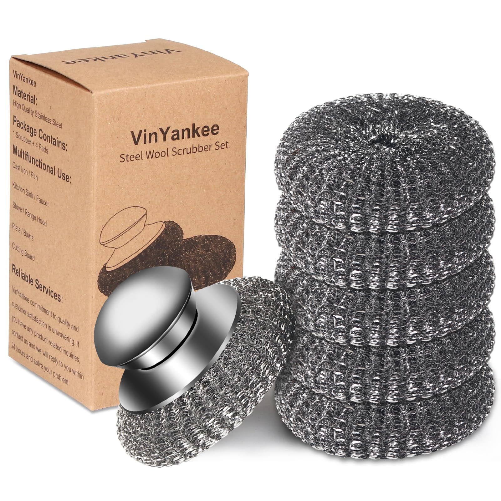 6pcs Steel Wool Scrubber with Wire Sponge Pads (6 Count)