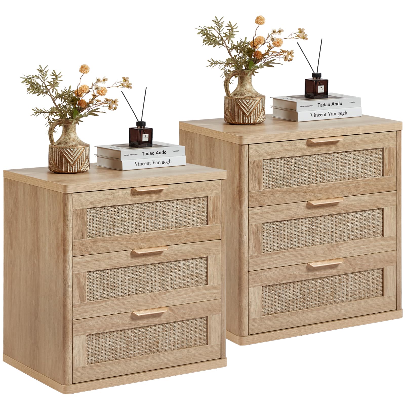 Rattan 23" Nightstands Set of 2 with Drawers for Bedroom (2 Count)