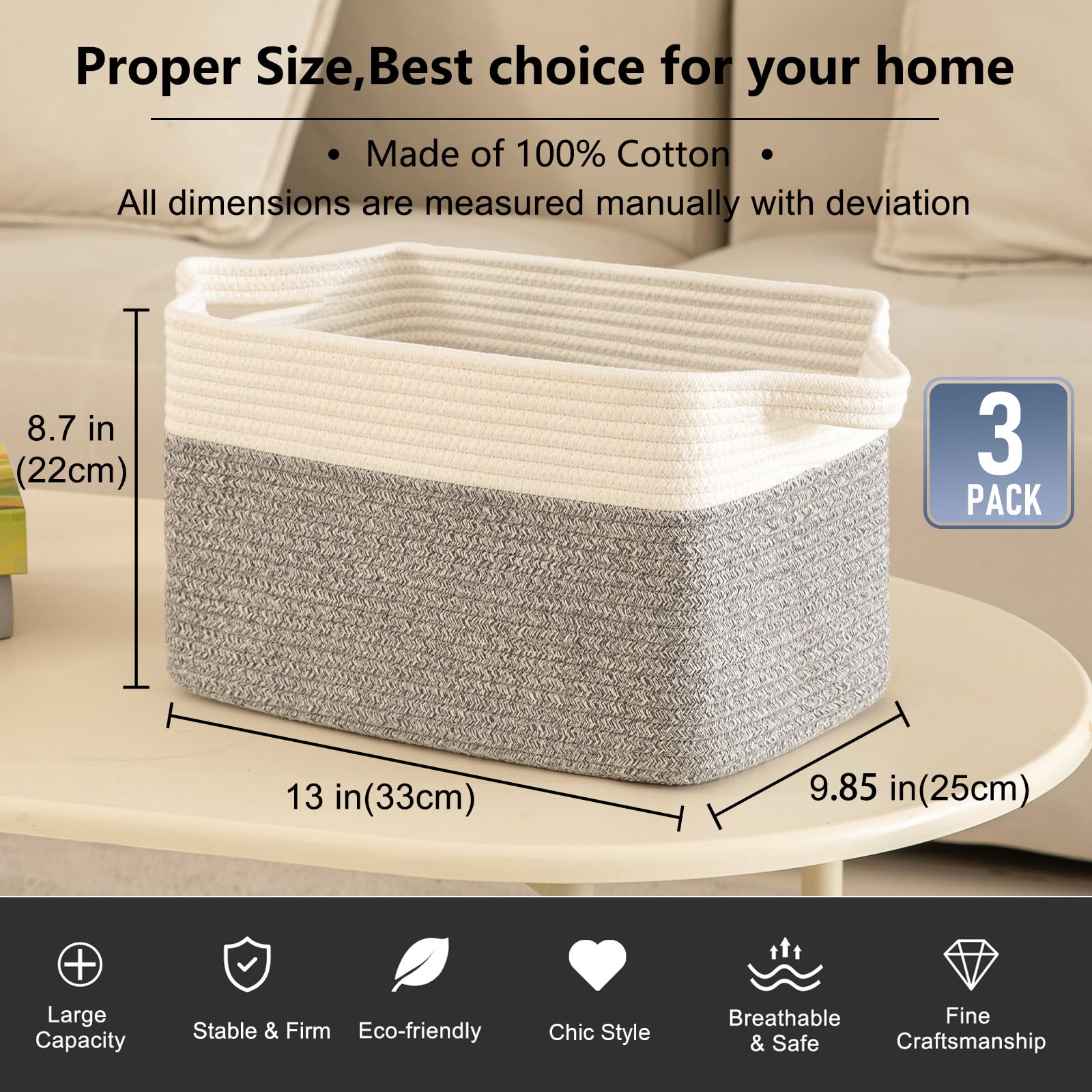 3 Pack Storage Basket for Organizing
