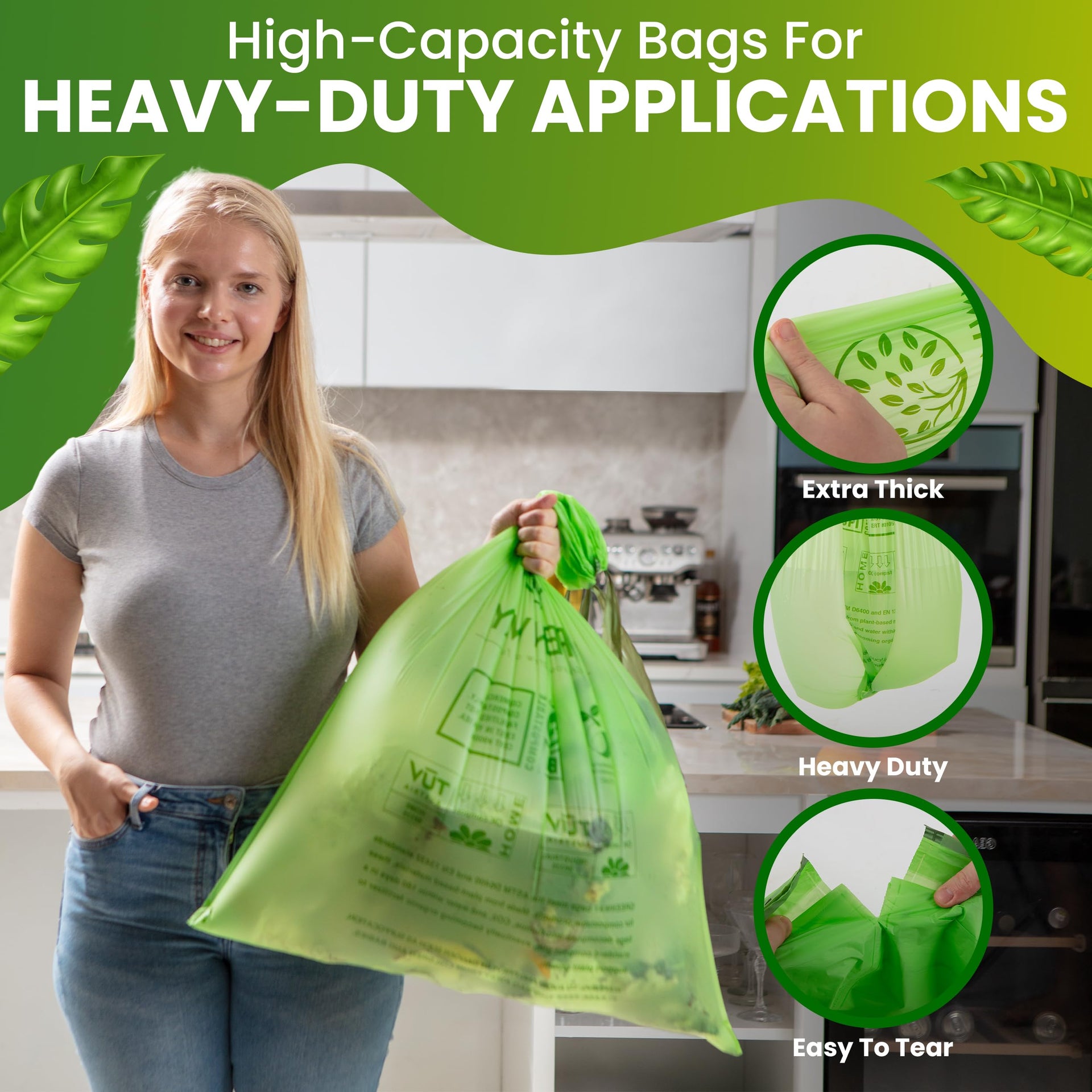 13 Gallon Compostable Drawstring Trash Bags (50 Count)