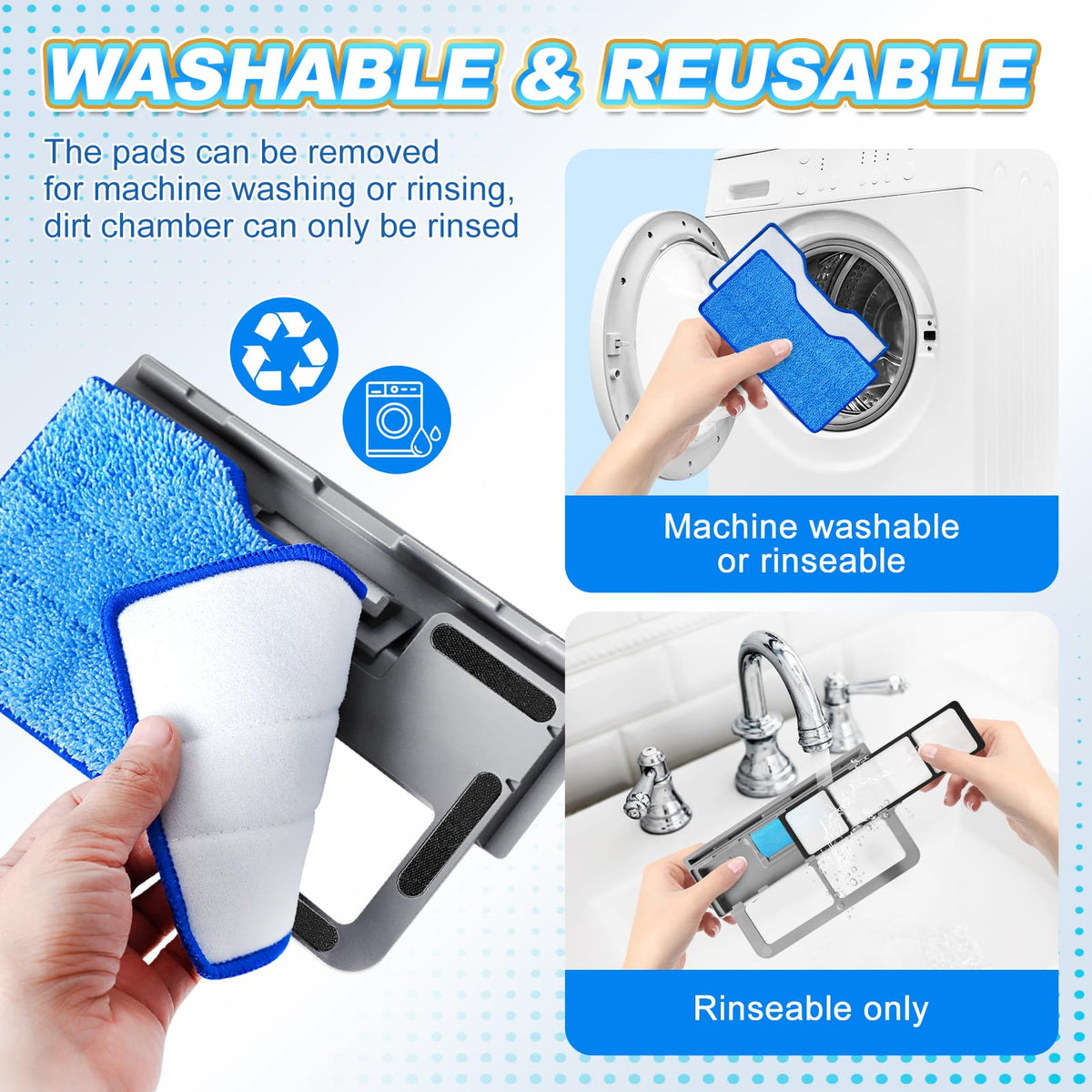 Reusable Mop Pads Refills Compatible with Shark VACMOP VM252 VM200 (4 Count)