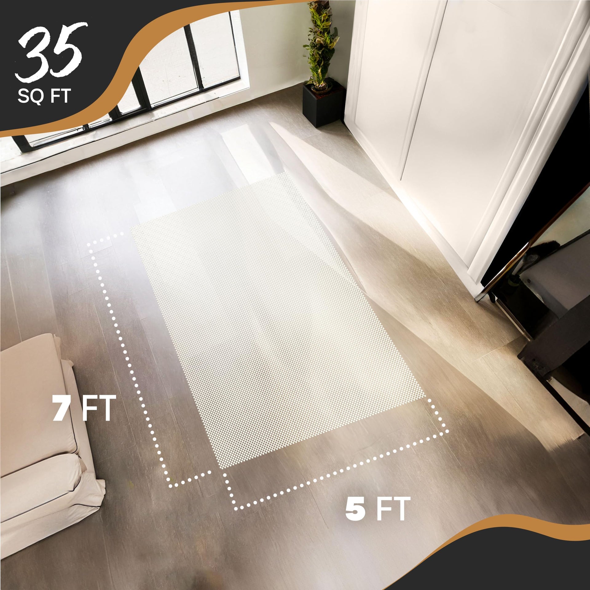 5'x7' White Anti Slip Rug Mat Non Skid Design (35 Sq Ft)