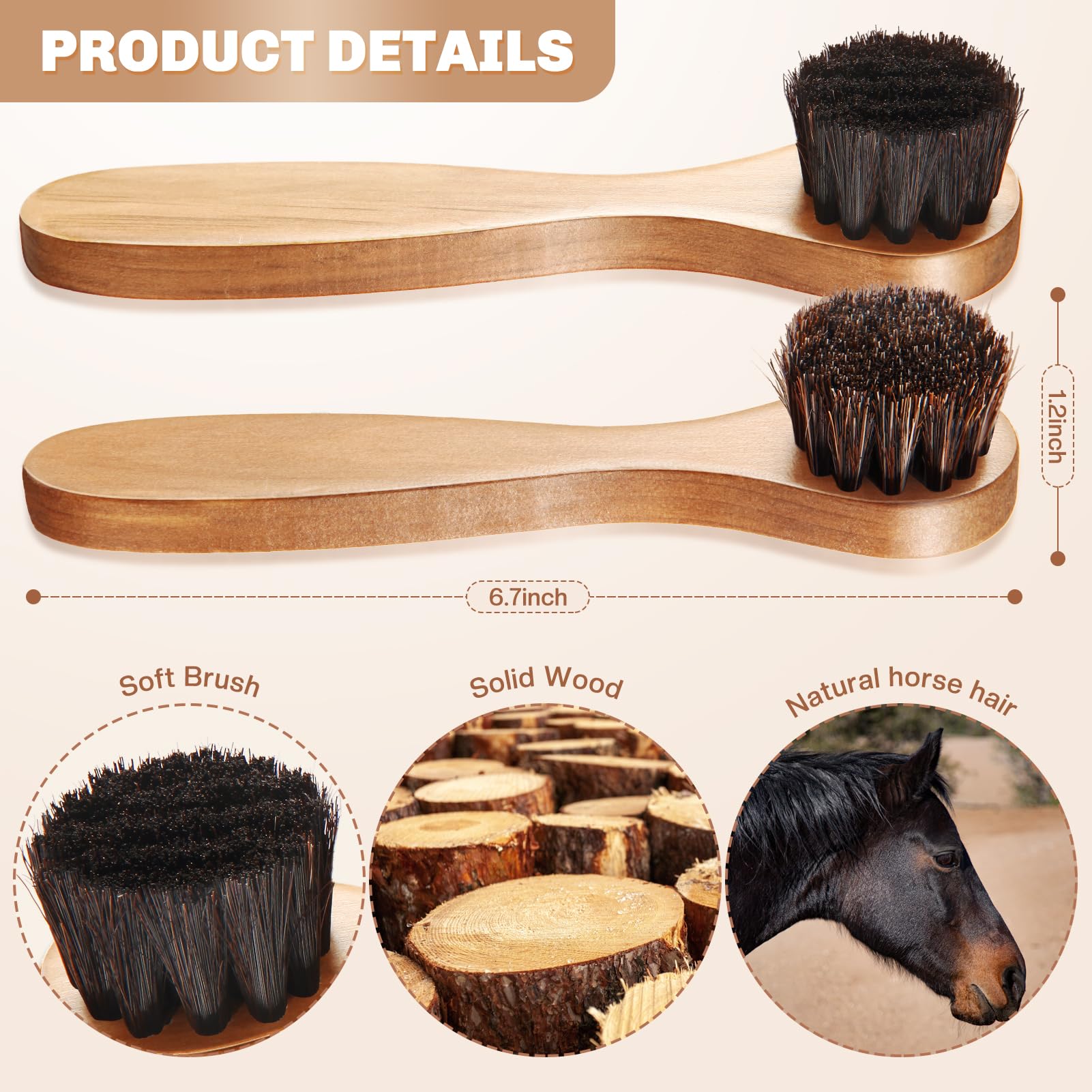 2 Pcs Horsehair Shine Shoes Brush Kit Polish Dauber Applicators Cleaning Leather Shoes Boots Care Brushes Suede Cleaner Brush (2.8 Count)