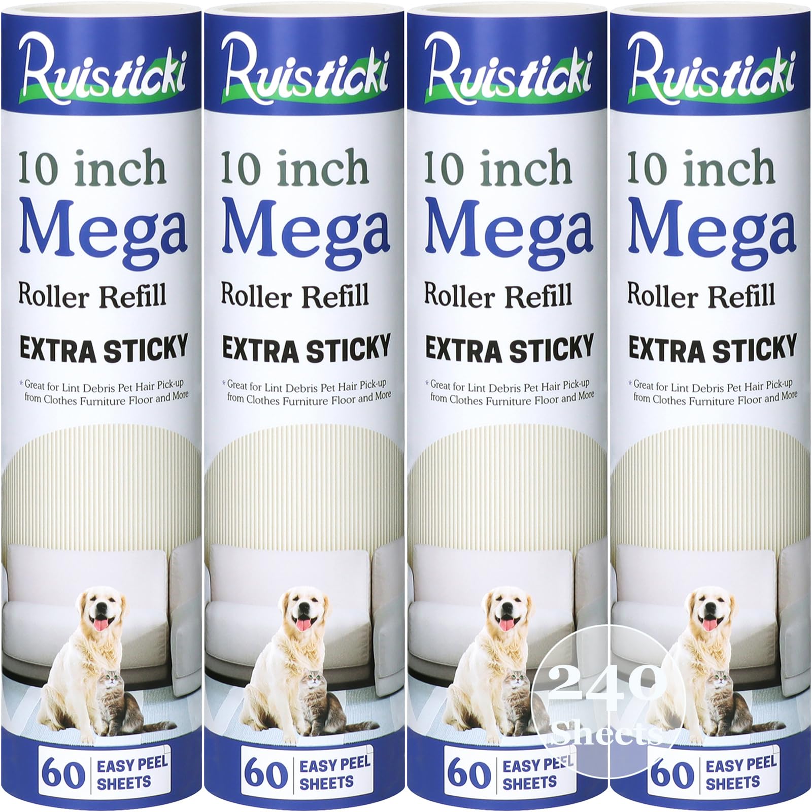 10 inch Mega Lint Roller Refills for Evercare Layers Smart Design Large Lint Rollers (240 Count)
