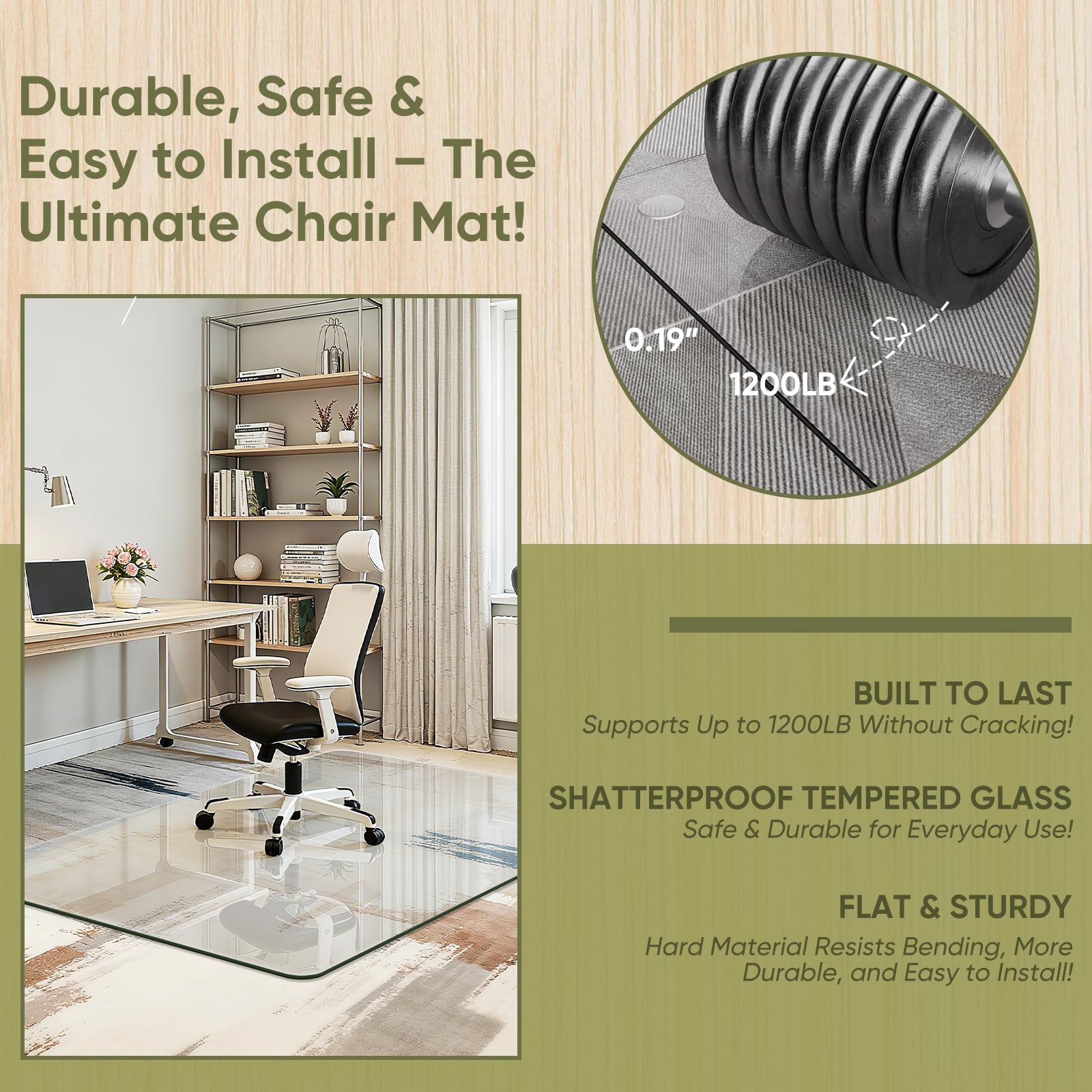 48"x72" Tempered Glass Chair Mat for Carpet & Hardwood Floors