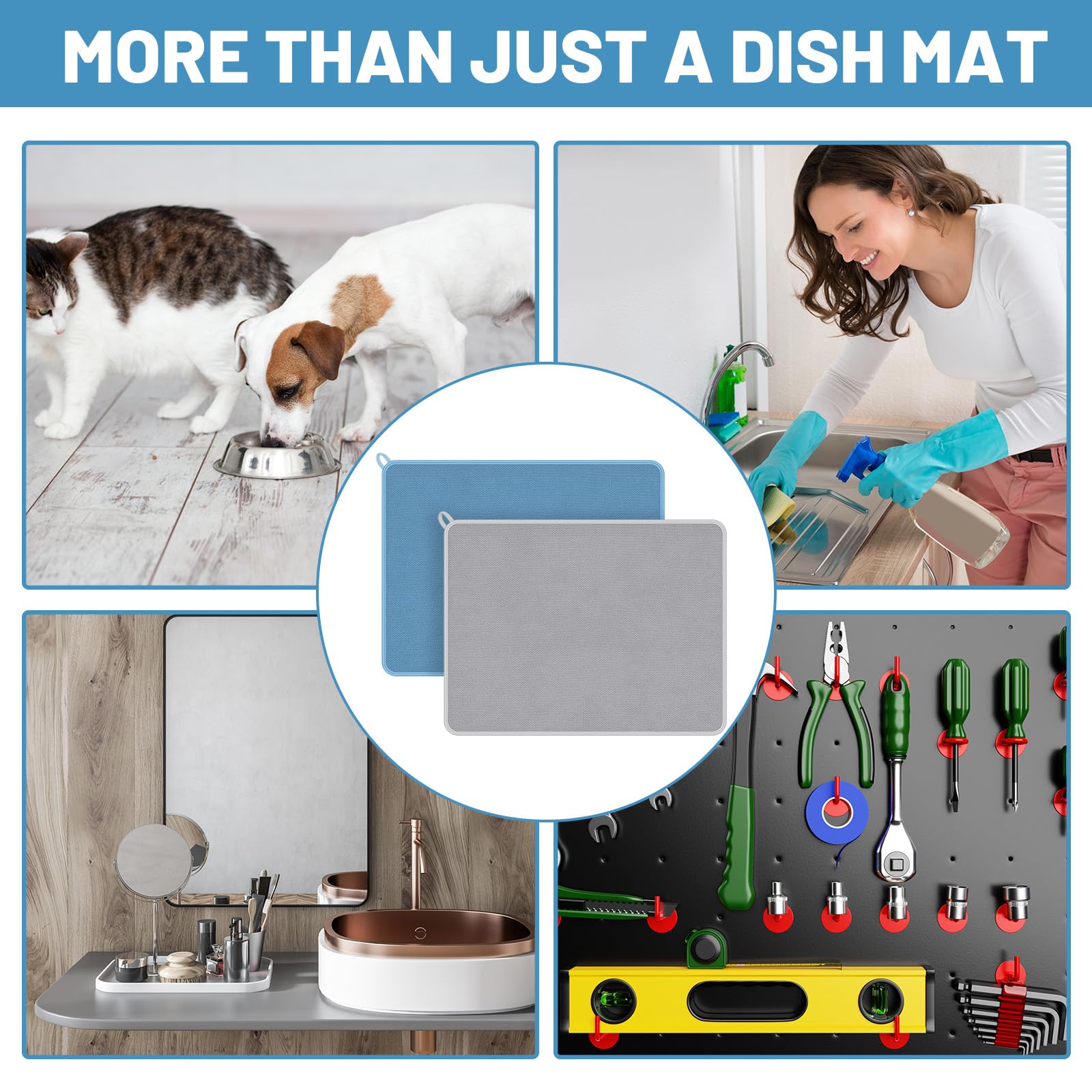 2 Pack Extra Large Dish Drying Mat Microfiber Absorbent Dish Drying Pad Large Size Dishes Drainer Mats for Countertop