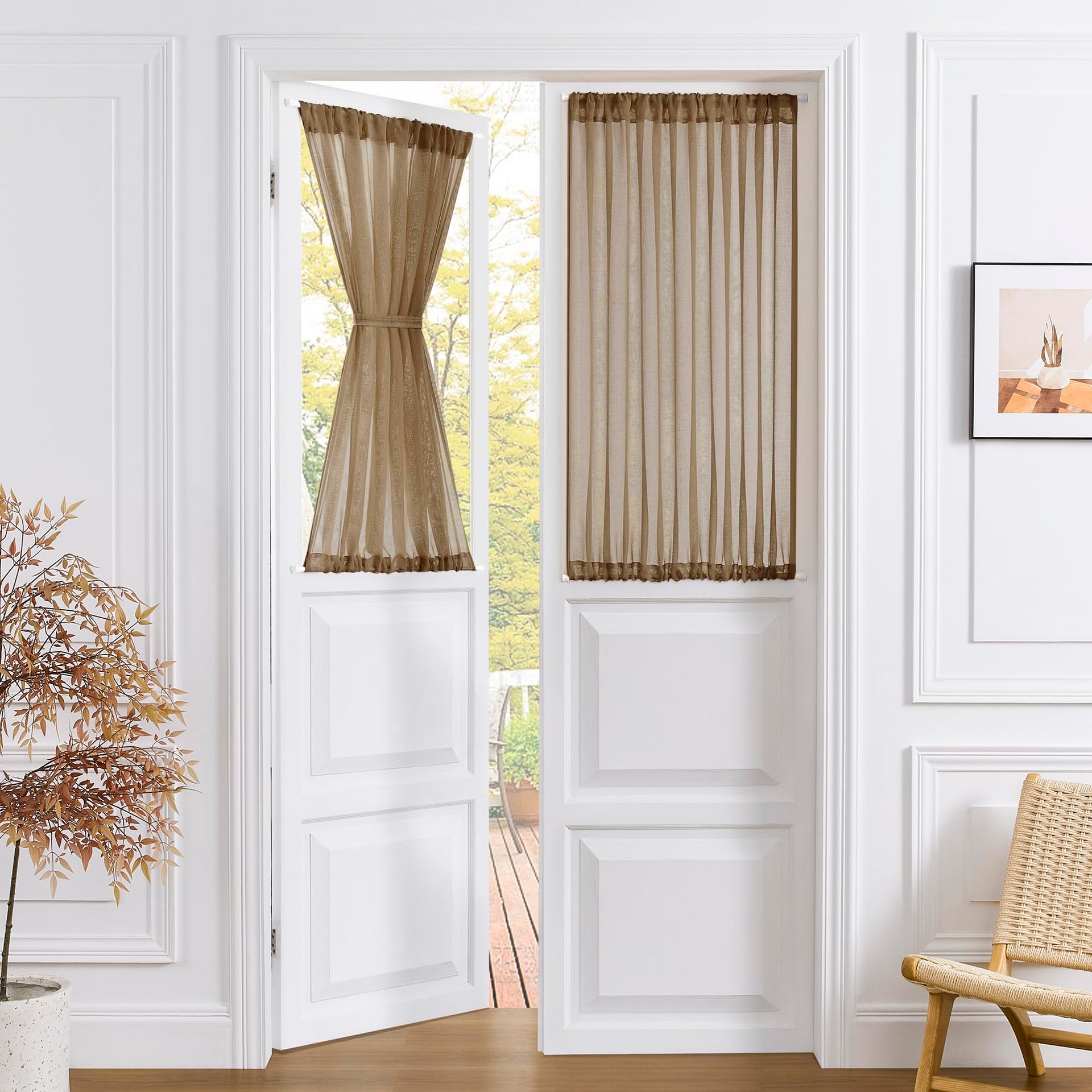 Short Sheer Door Curtains Closet Linen Textured Curtains Sheer Doorway Light Filtering Voile Patio Glass Door Rod Pocket Curtain French Doors
