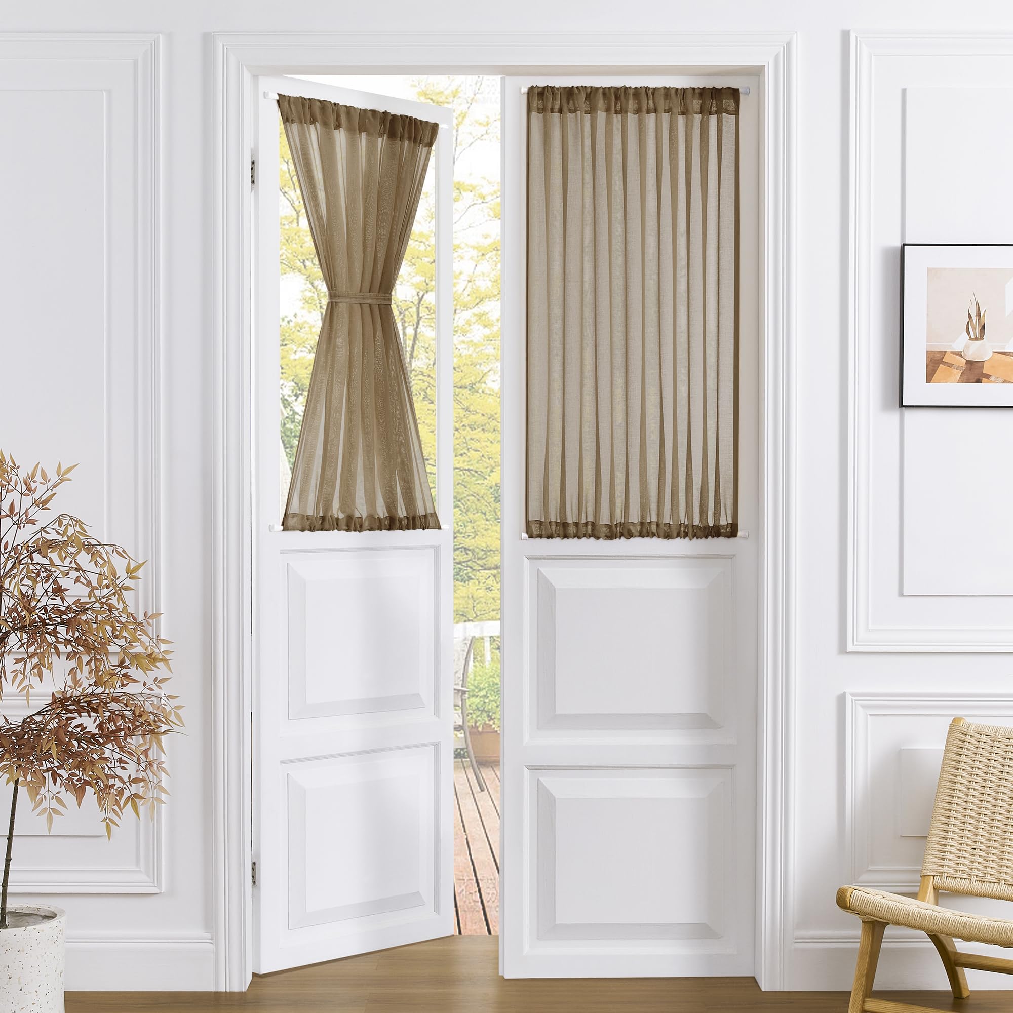 Short Sheer Door Curtains Closet Linen Textured Curtains Sheer Doorway Light Filtering Voile Patio Glass Door Rod Pocket Curtain French Doors
