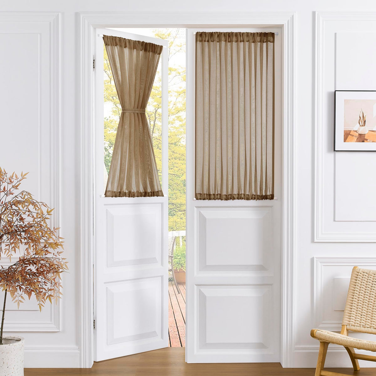 Small Sheer Door Curtain Closet Linen Textured Curtain Sheers Doorway Light Filtering Voile French Door Rod Pocket Curtains Patio Glass Doors