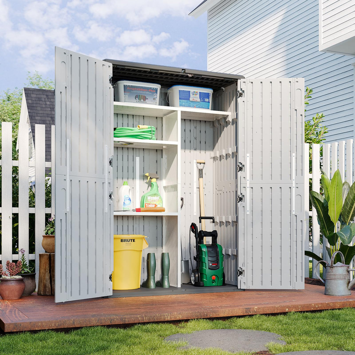 64 Cu.Ft Resin Storage Shed with Metal Shelving Kit & Floor