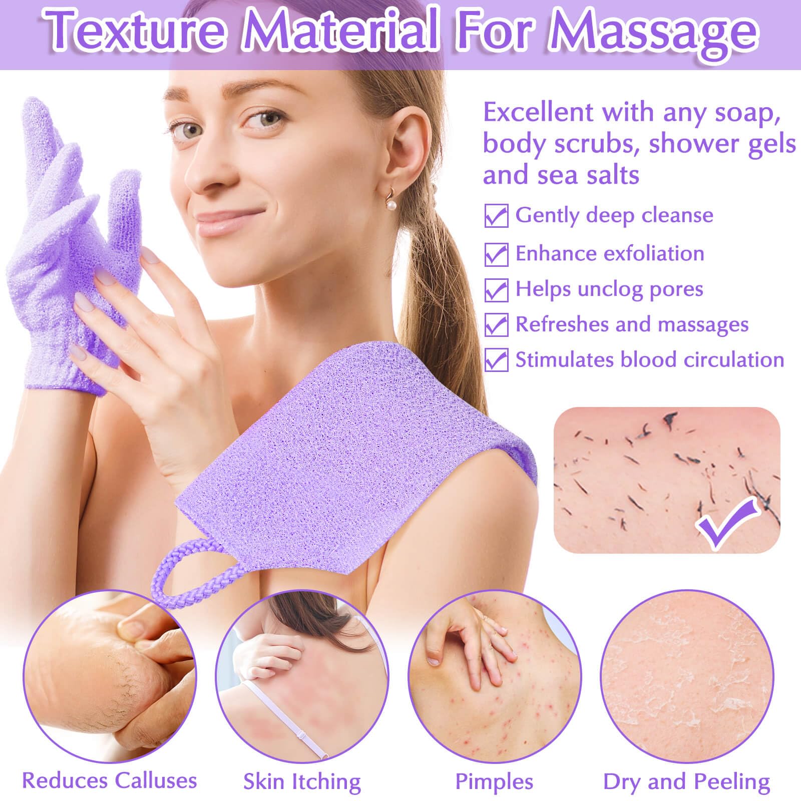 Exfoliating Back Scrubber Bath Gloves Set (3 Count)
