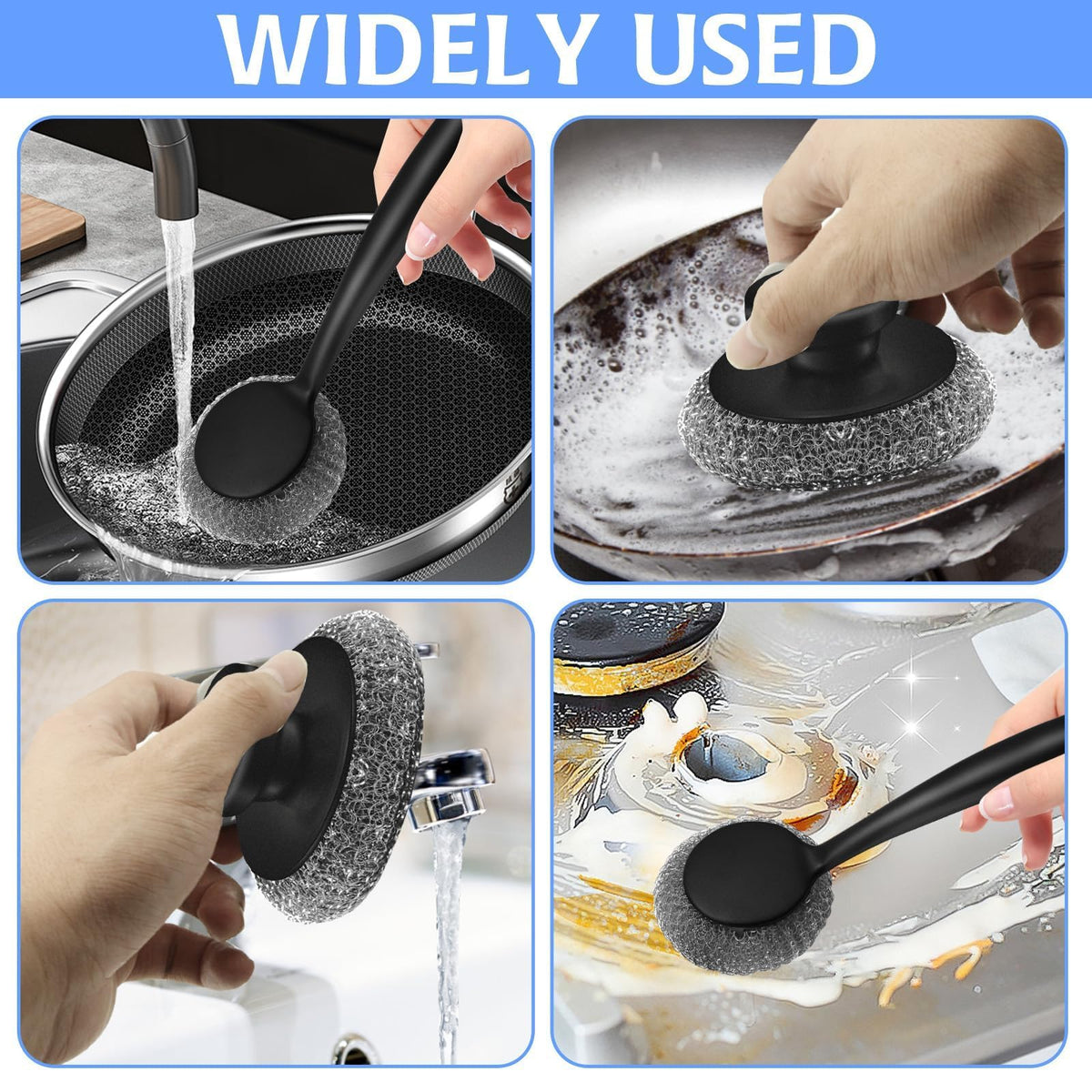 Scrubber with Handle Comes with Three Replacement Balls Steel Wool