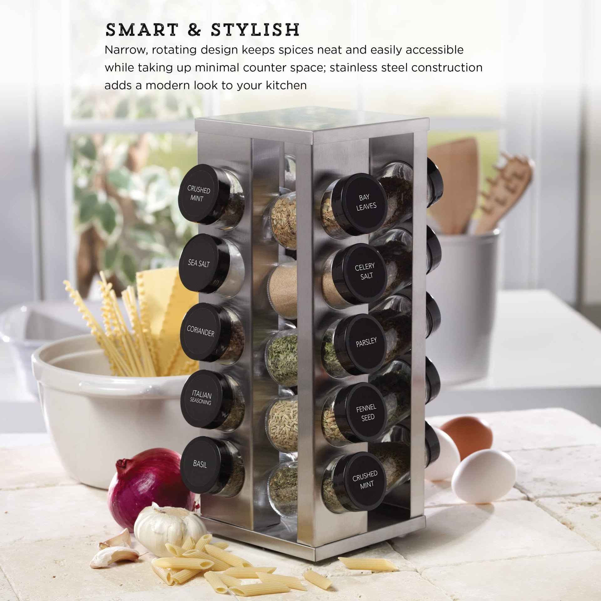20 Jar Heritage Revolving Countertop Spice Rack Organizer with Spices Included