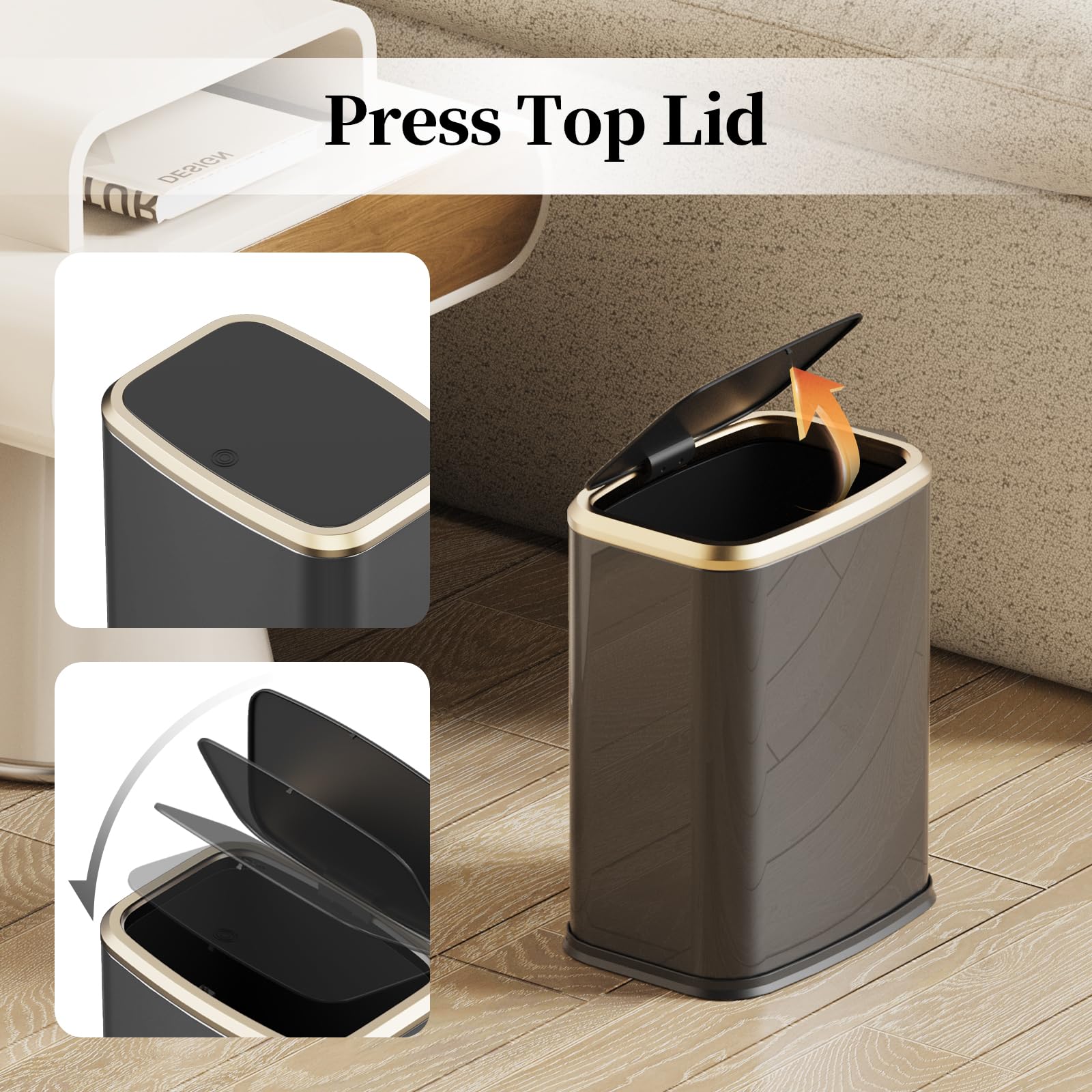 2.1 Gallon Bathroom Trash Can with Lid Press Top (60 Count)