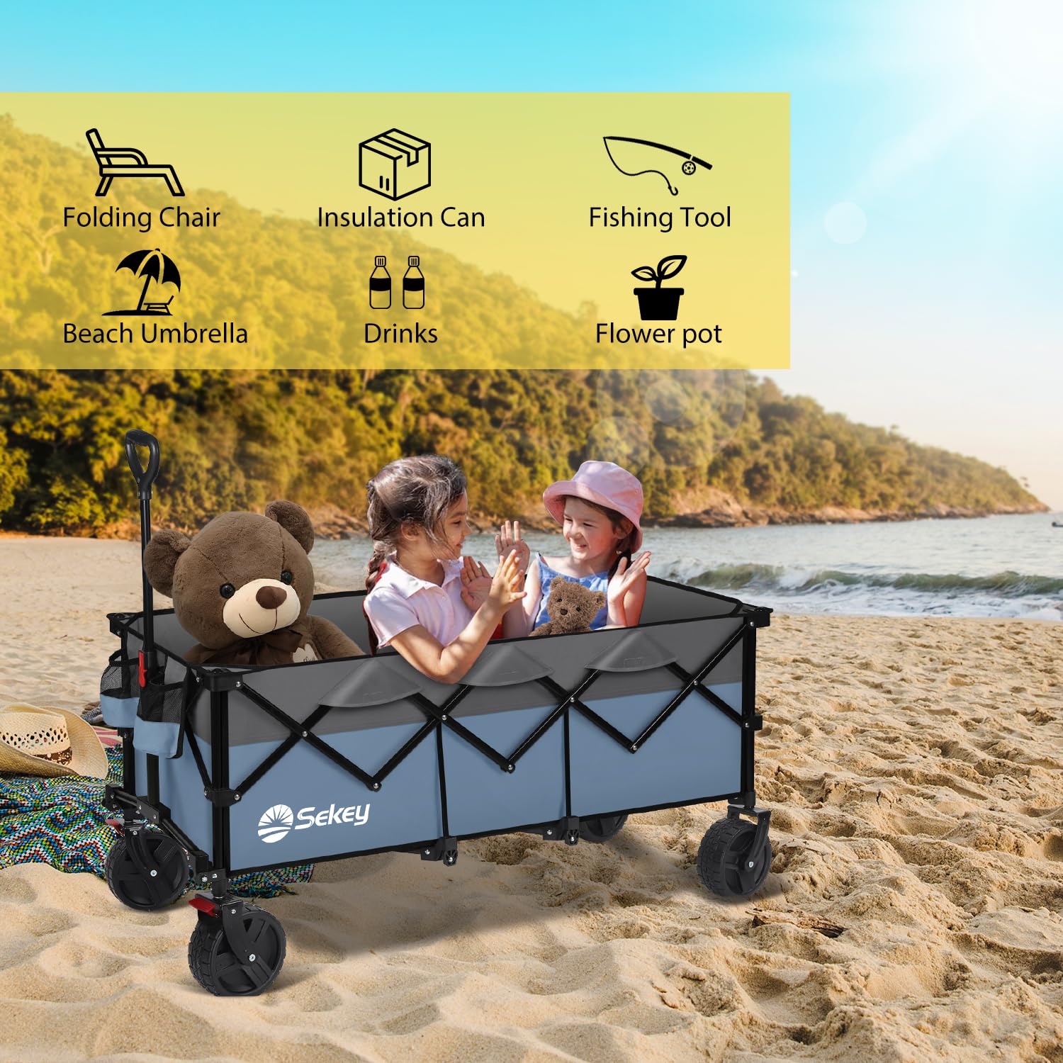 48''L Collapsible Foldable Extended Wagon with 660lbs Weight Capacity