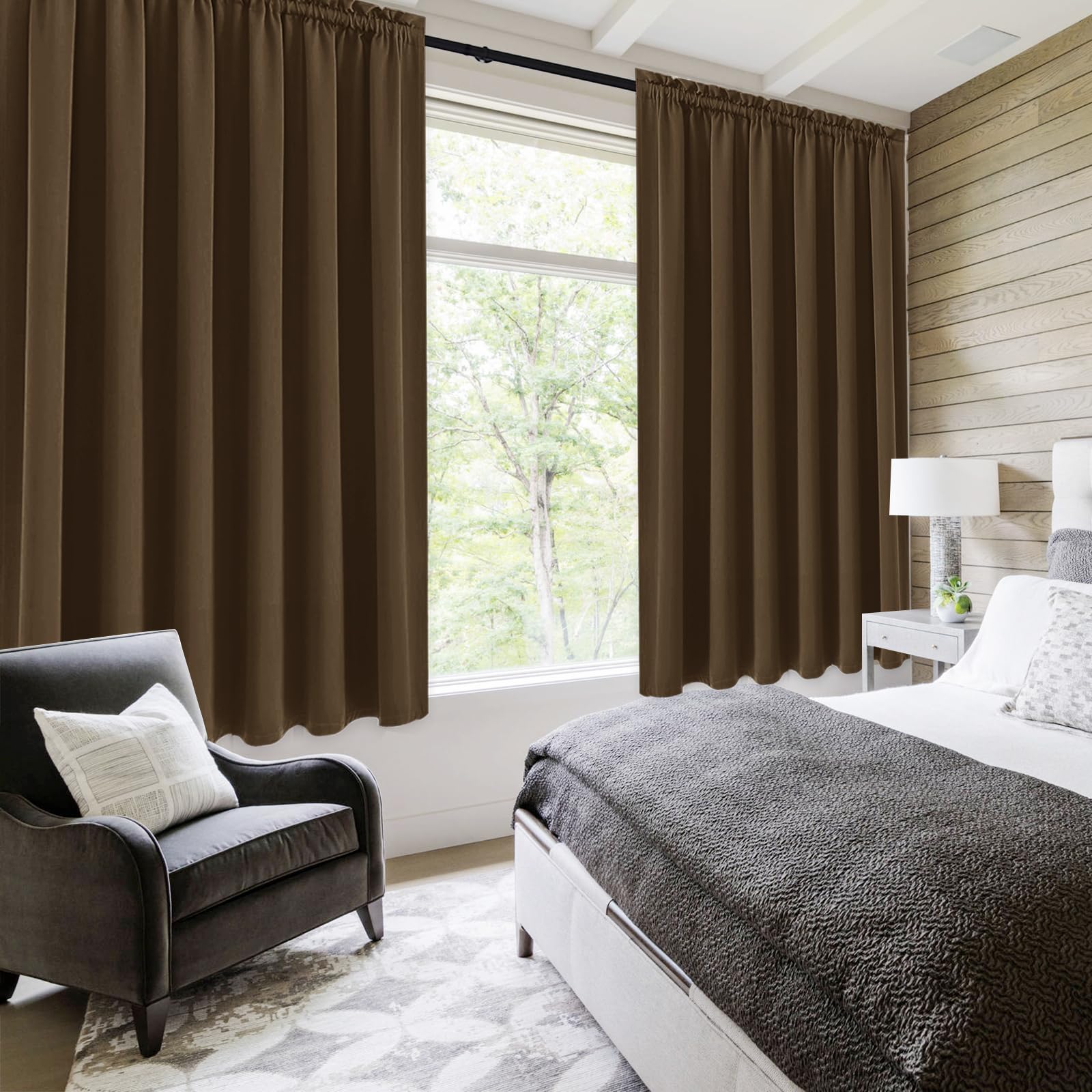 Wide Blackout Curtains for Bedroom Living Room 70 x 63 Inch Long Brown (2 Count)
